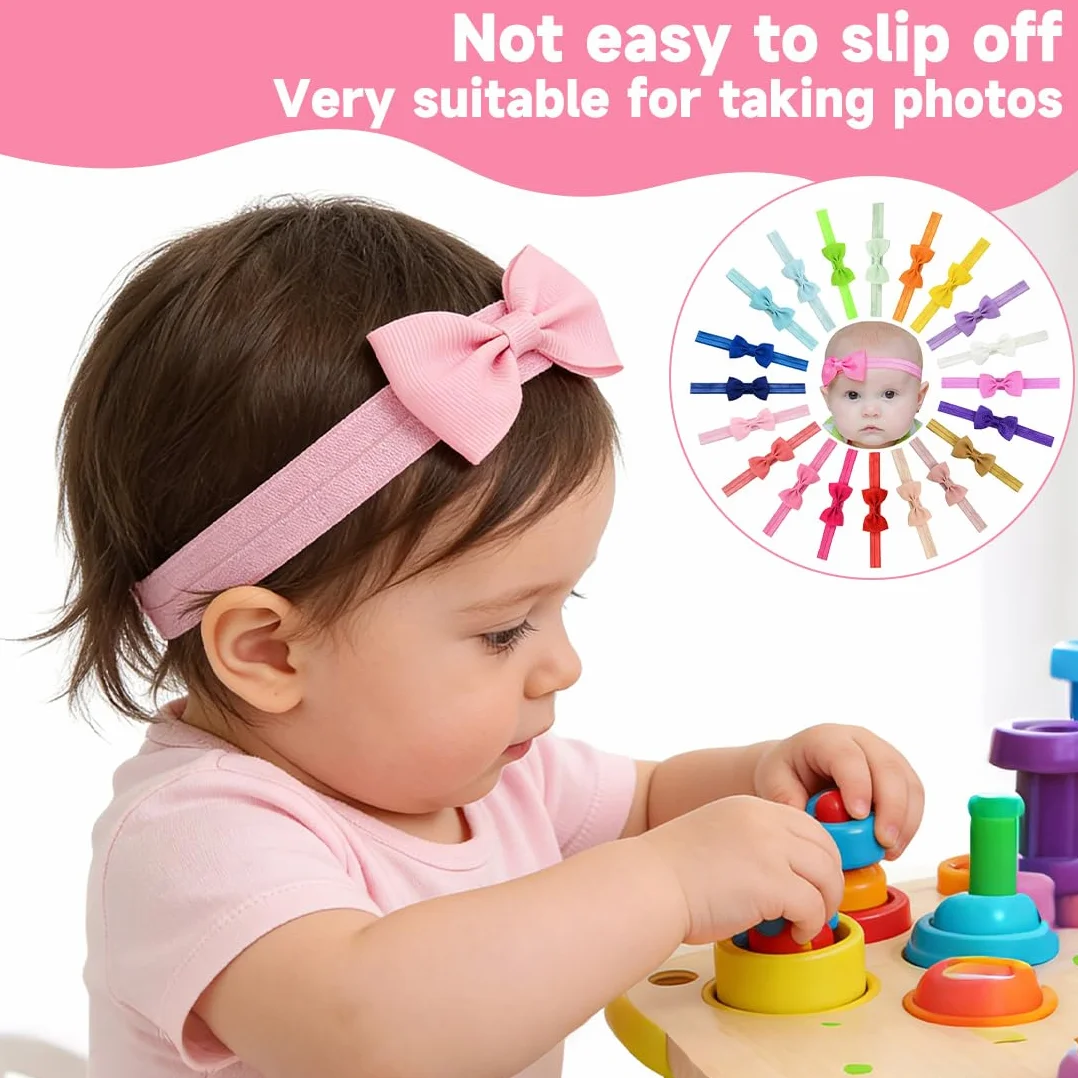 20 Pezzi Fascia Capelli Neonata, Fascia Capelli Bambina, Fascia Elastica per Capelli con Fiocchi Accessori per Capelli per Nascita Bambina Femmina