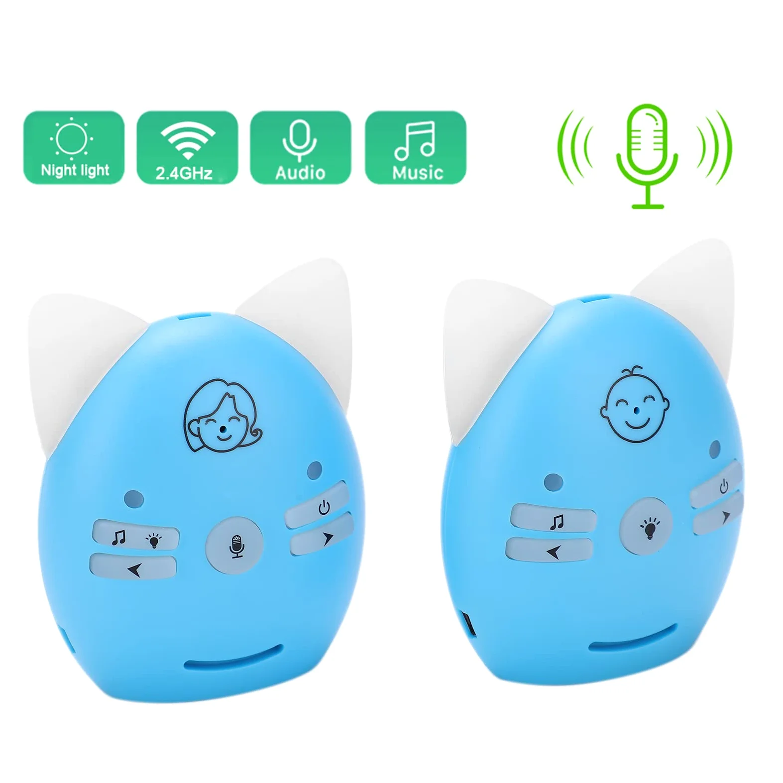 Cryfokt Baby Monitor Wireless, Monitor Audio Digitale con Conversazione Bidirezionale, Luce Notturna, Tecnologia FHSS, Portata da 200 a 300 Metri per Casa e Asilo Nido (Spina europea)