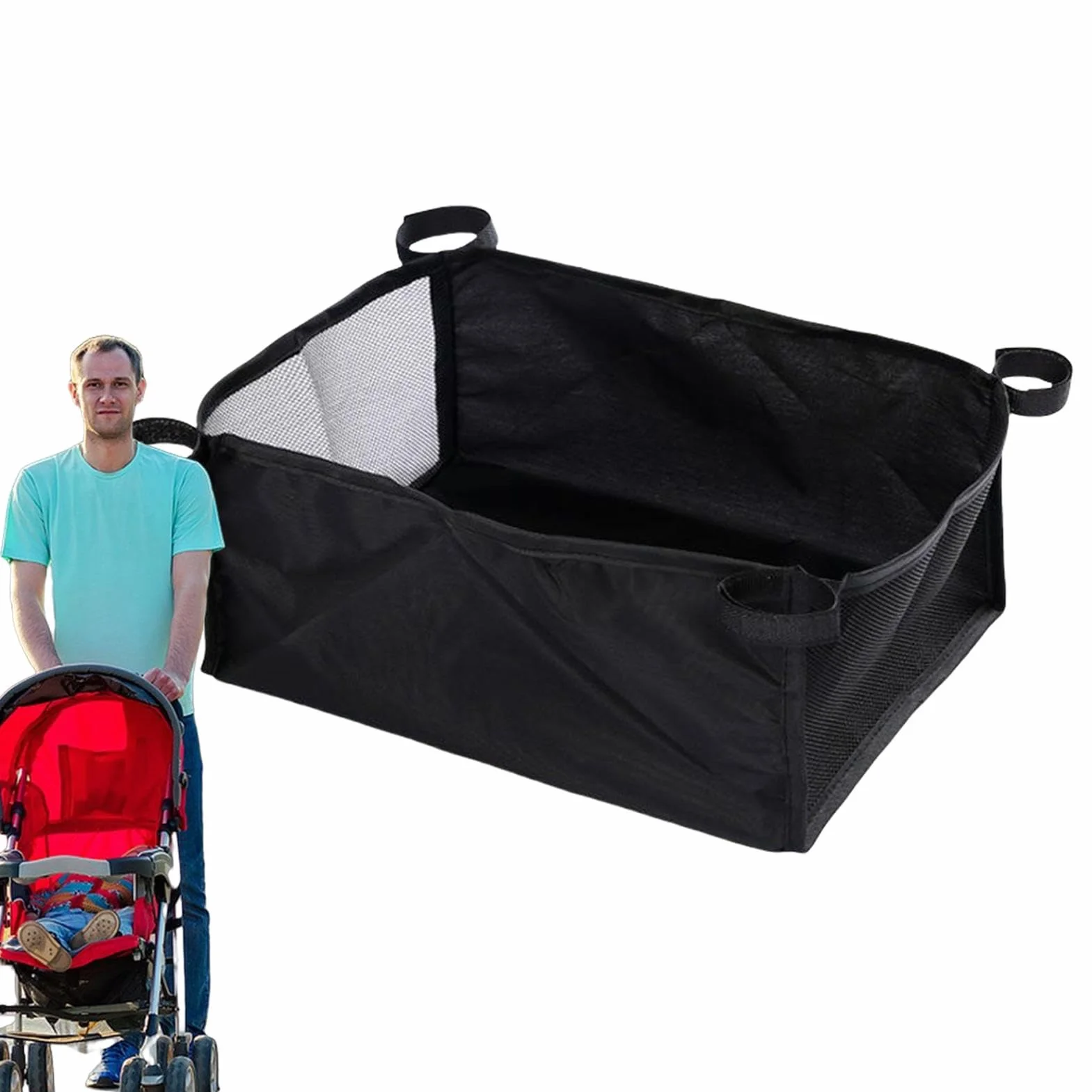 Organizer portaoggetti per passeggino, sotto il cestino, tasca inferiore in tessuto Oxford | grande capacità di stoccaggio sotto il passeggino, borsa portaoggetti per accessori per passeggini