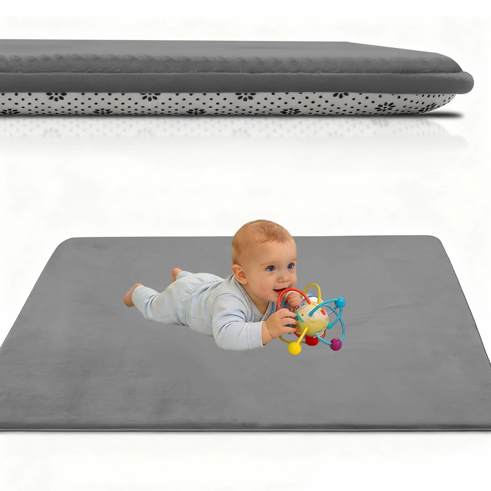 Tappeto Neonato, Tappeto Gioco Bambini Tappetos Bambini in Flanella, Tappetos per Gattonare Neonato Antiscivolo, Adatto per Box e Aree Gioco per Bambino 60 x 100 cm Grigio Scuro
