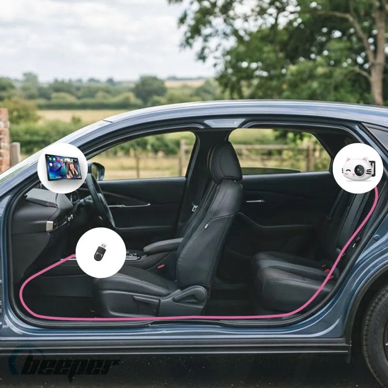 BEEPER BABEECAM 2 • Telecamera per bambini con CarPlay & Android Auto – Kit di Sorveglianza Baby Embedded Telecamera per Sedile Posteriore, Display su Schermo del Veicolo, Installazione Facile