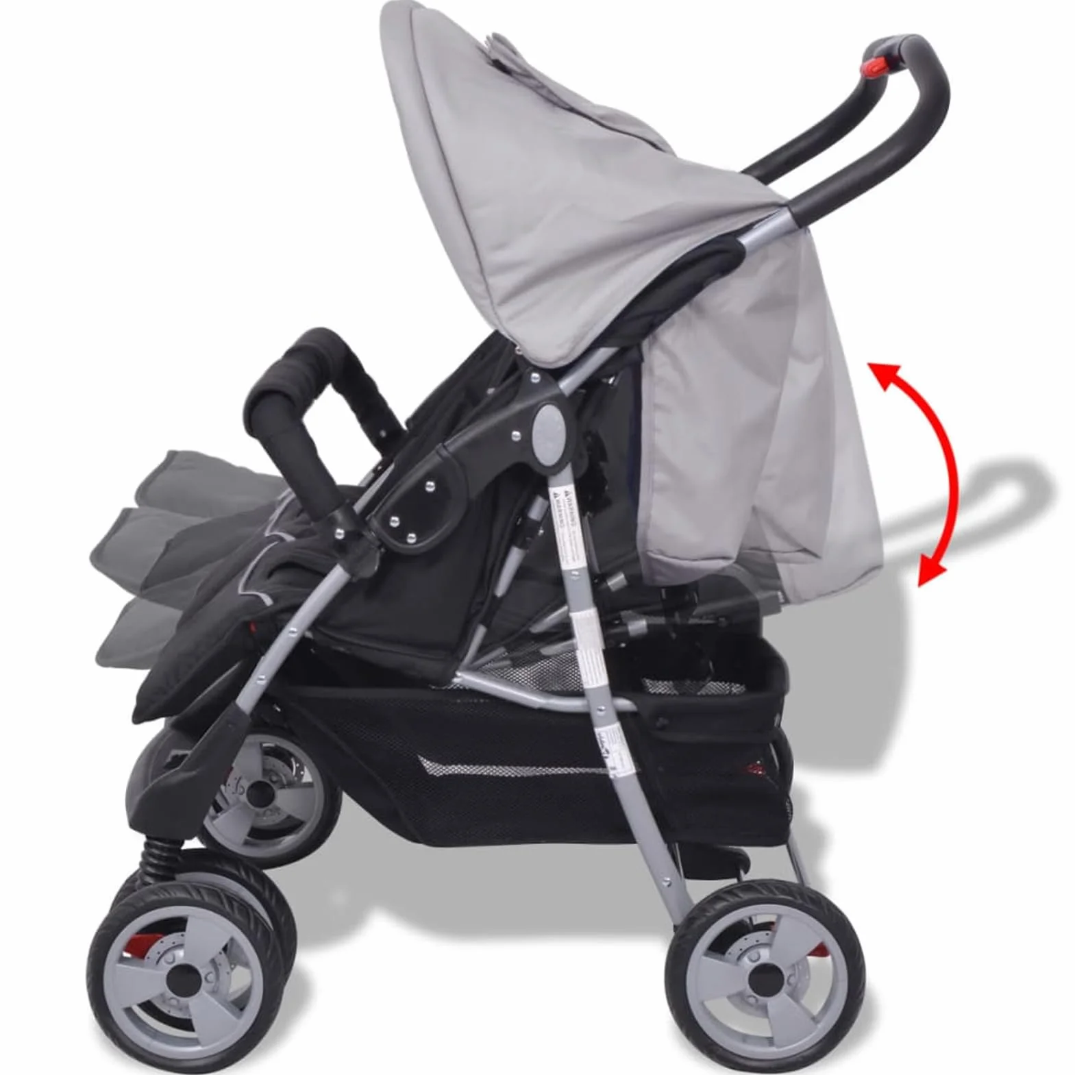 LAPOOH Passeggino Gemellare in Acciaio Grigio e Nero,Bebè e Bimbi,Trasporto Bebè,Passeggini(SPU:10110)