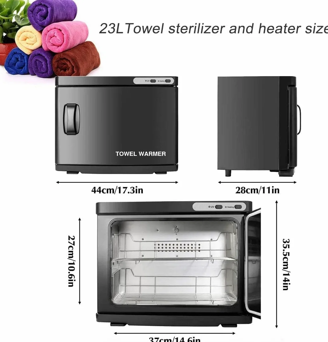 Sterilizzatore E Riscaldatore per Asciugamani Sterilizzatore UV Disinfezione Multi-in-1 Sterilizzatore Elettrico A Vapore Spa per Il Viso Ad Alta Temperatura Salone di Bellezza Hotel, Black, 23L