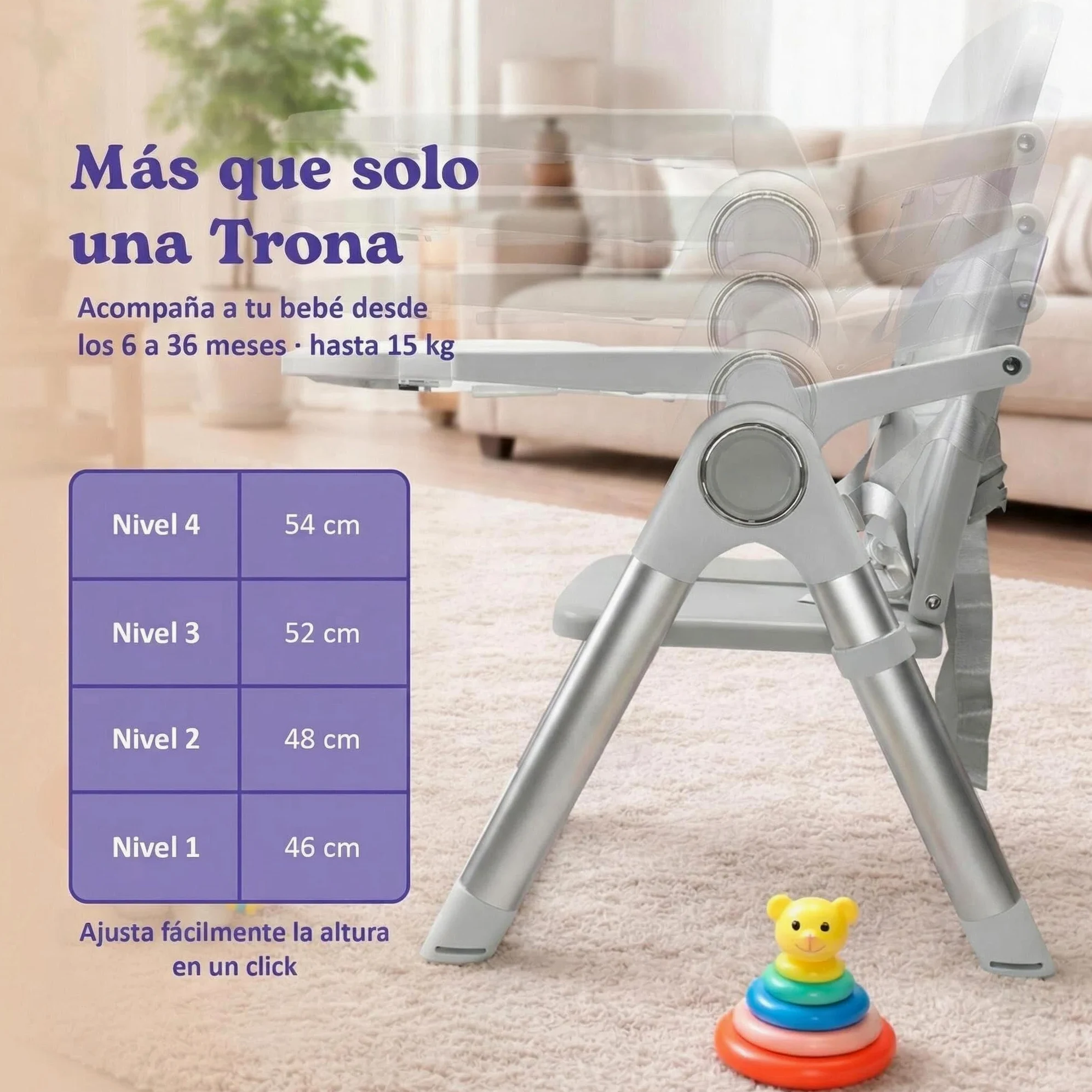 Seggiolone Pappa Bambino Portatile Pieghevole 2 in 1, Rialzo Sedia con Cinghie di Fissaggio, 4 Altezze Regolabili, Vassoio Rimovibile, Borsa da Trasporto, 6-36 Mesi fino a 15 kg (Grigio + Argento)