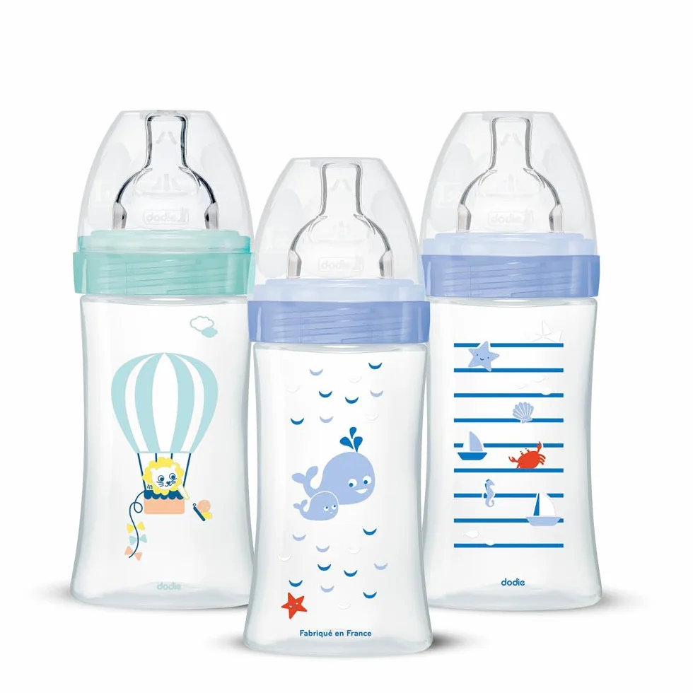 Dobie, Confezione da 3 Biberon Anticolica Sensation+, Bambino, 270 ml, 0-6 mesi, Tettarella Piatta, 2 Fori