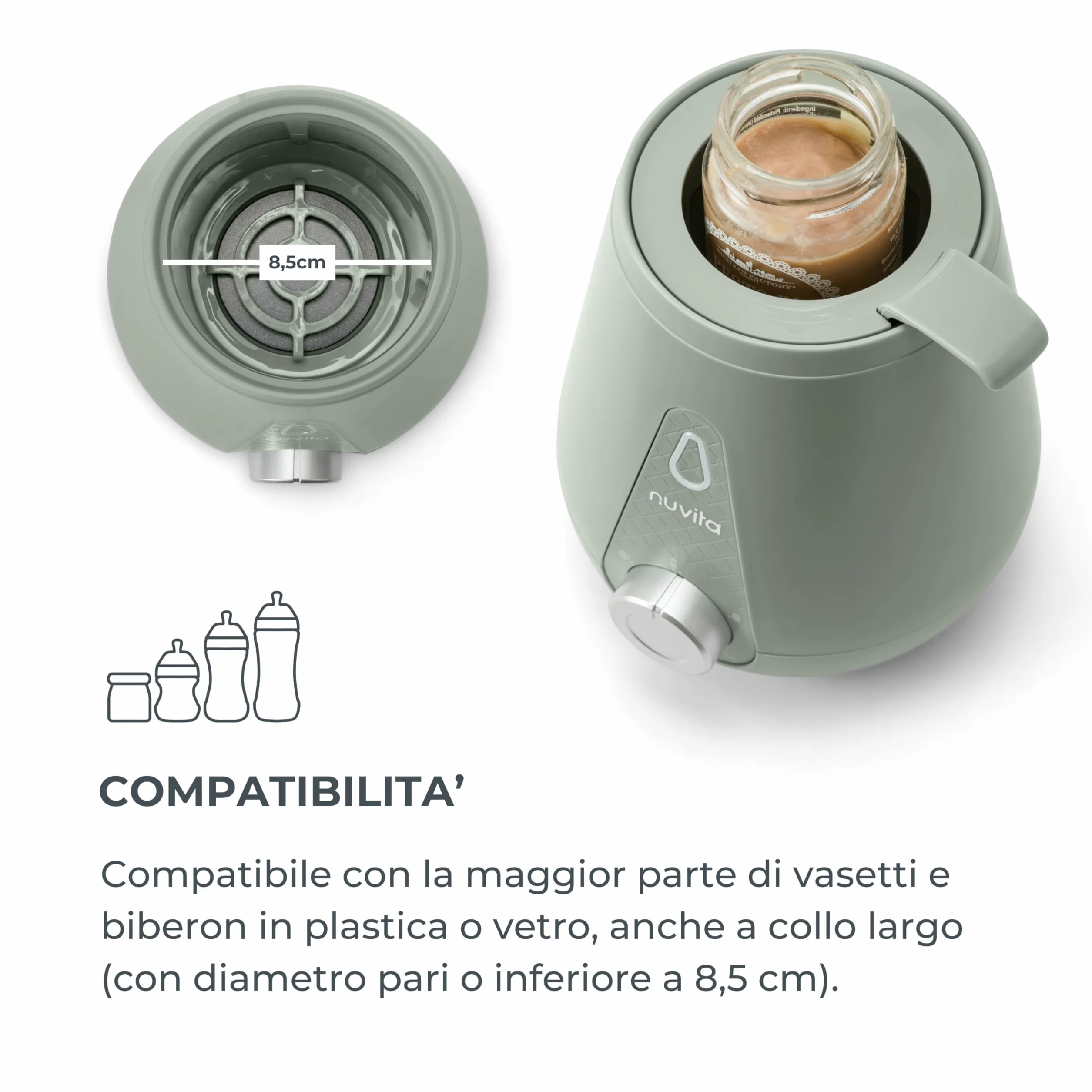 Nuvita 1165 | Scalda Biberon Neonato Casa e Auto | Scaldabiberon da Viaggio | Scaldabiberon Veloce | Scalda Latte Neonato | Scalda Pappa Neonato | Riscalda Alimenti - Sage Green