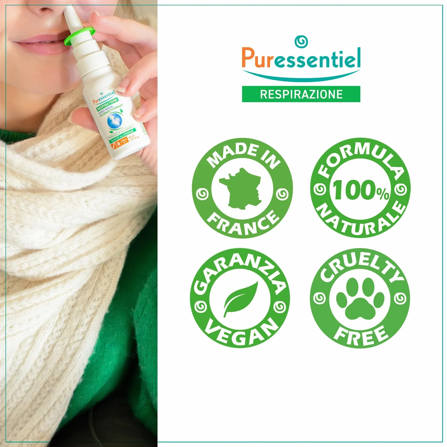 Puressentiel – Respirazione – Spray Nasale Decongestionante – Dispositivo medico – Decongestiona sin dai primi minuti - Raffreddore, rinite, sinusite – Formula 100% origine naturale - 15 ml