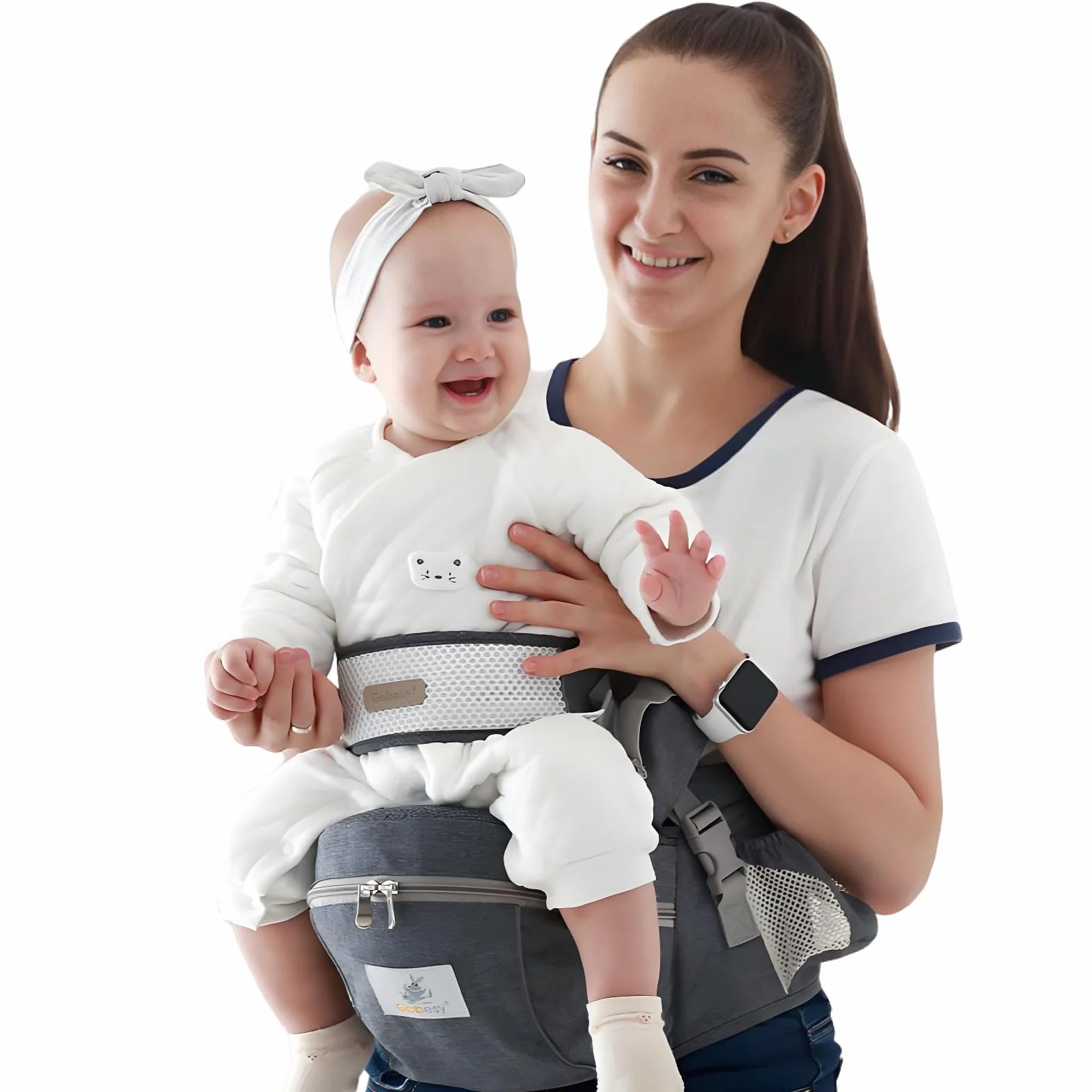 Seggiolino ergonomico con cintura di sicurezza in puro cotone traspirante 0-36 mesi (grigio scuro)