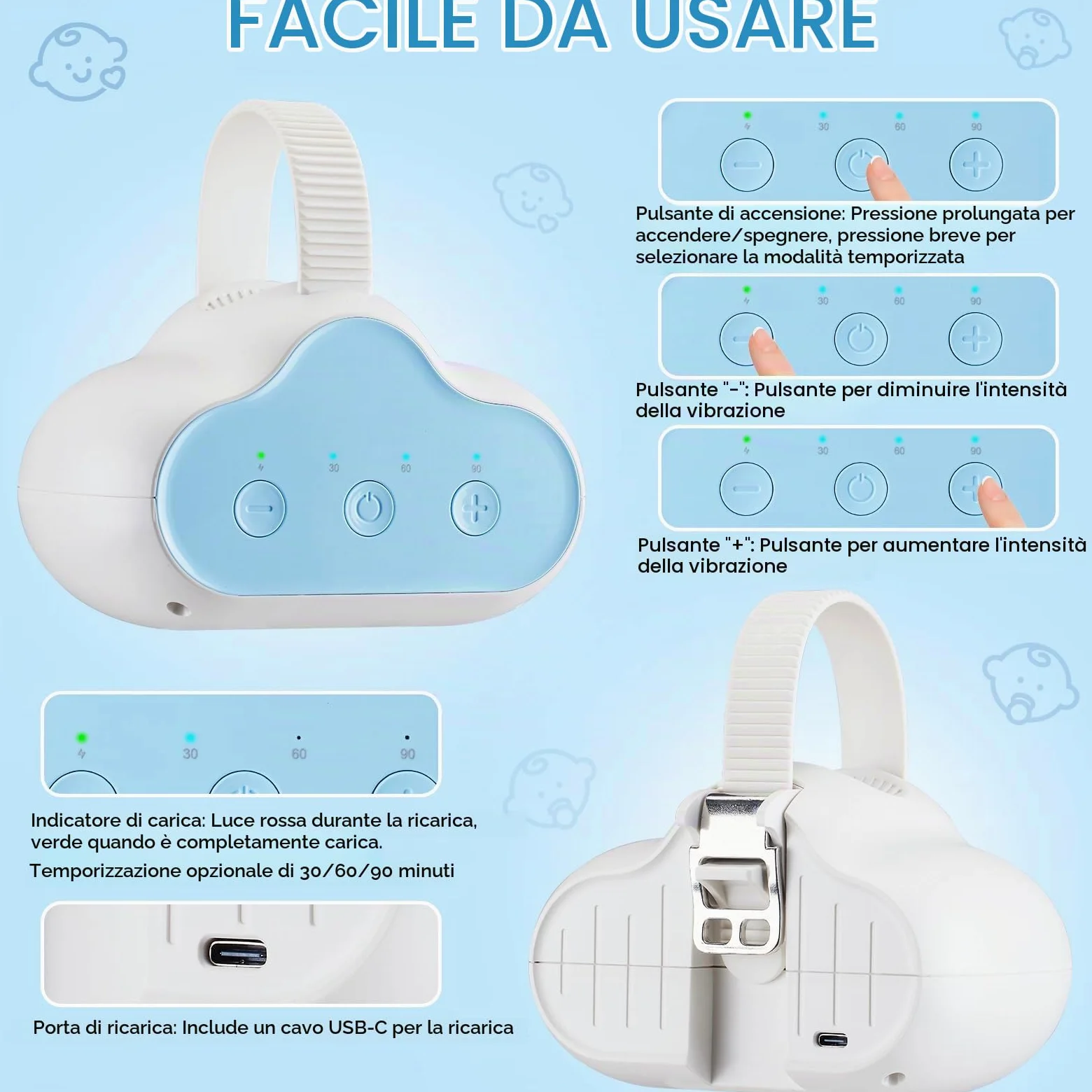 Baby Rocker, Dondola Passeggino Ricaricabile 3 Livelli di Oscillazione, Timer 30/60/90 Minuti, Dondolo Neonato a Mani Libere Compatibile con la Maggior Parte dei Passeggini con Barra Anteriore