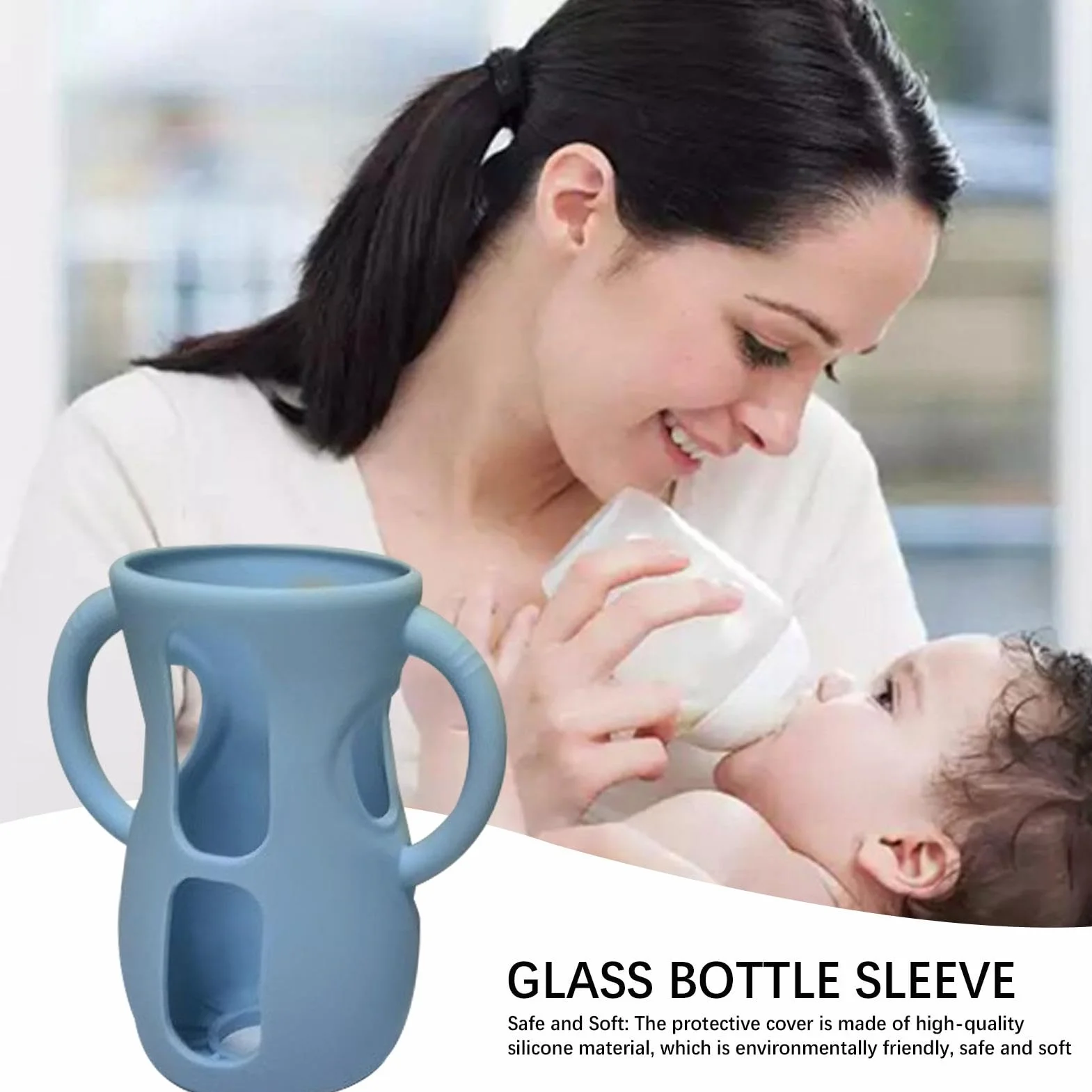 Custodia per biberon in vetro, custodia in silicone per biberon in vetro - Portabiberon da allattamento con manici - Portabottiglie Antigoccia e Antiurto, Lavabile in Lavastoviglie