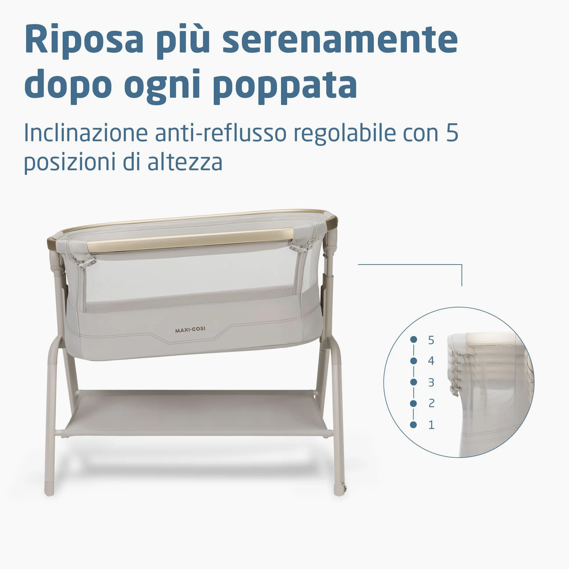 Maxi Cosi Iora² Culla Co-Sleeping, 0–6 Mesi (9 kg), Culla Neonato Fianco Letto Pieghevole e Leggera, Materasso 5 cm CloudCore, 5 Livelli, 2 Ruote Scorrevoli, Funzione Easy Slide, Elegance Beige