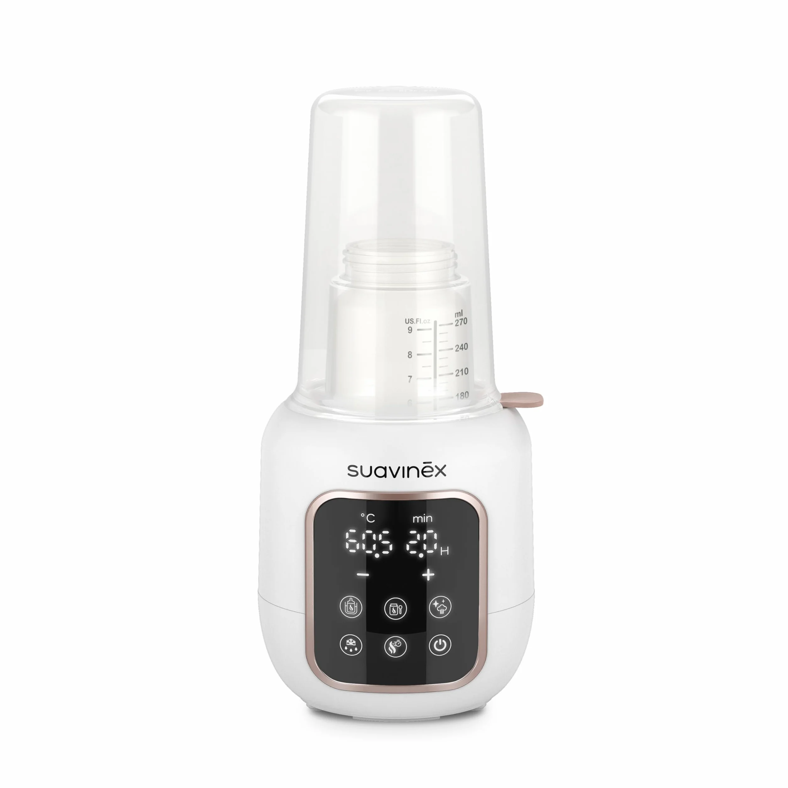 Suavinex, Scaldabiberon e Sterilizzatore 2 in 1, Sterilizza biberon e ciucci, Scalda e Scongela Biberon, Latte Materno e Omogeneizzati, con Modalità Rapida e Spegnimento Automatico, Facile da Usare