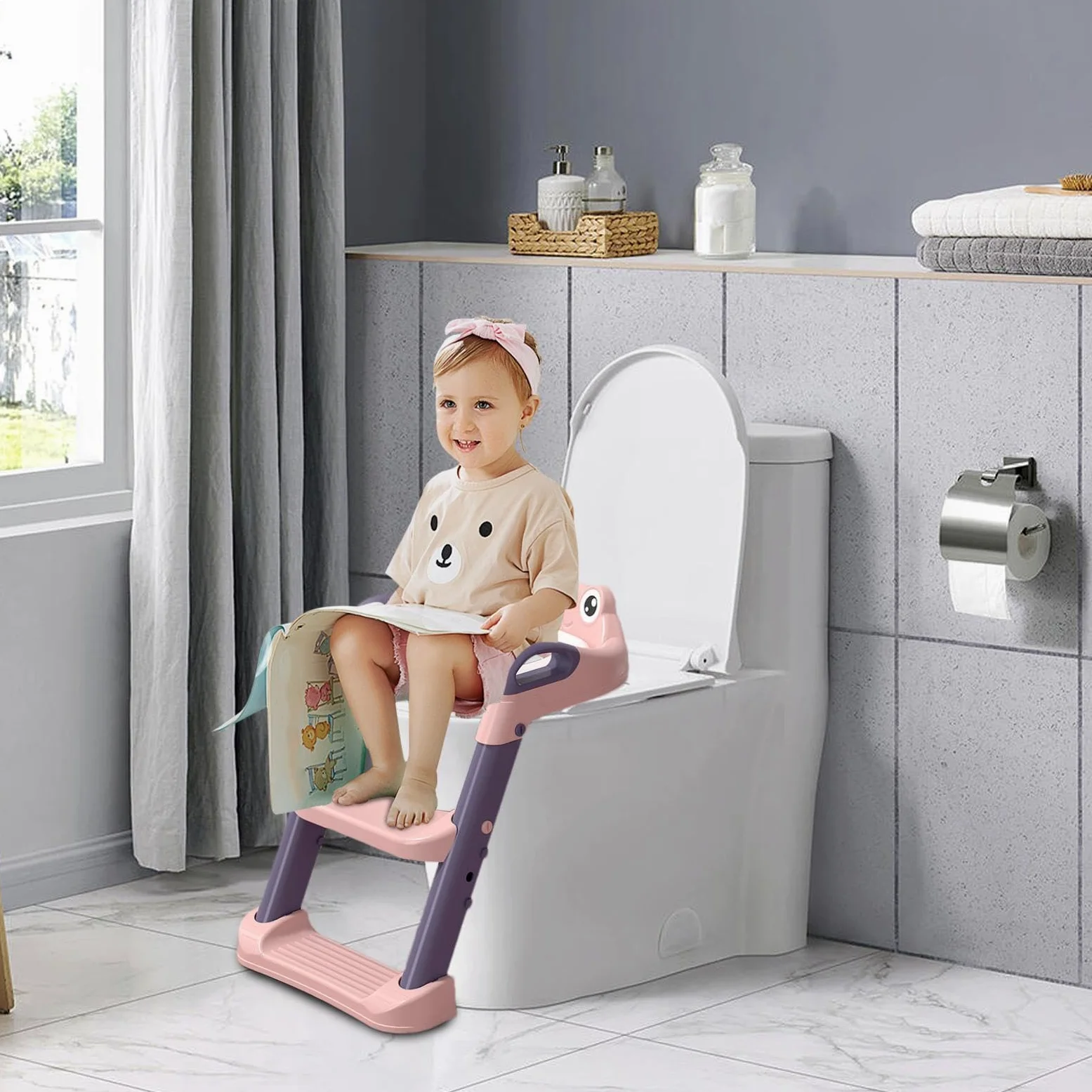 Scaletta per WC con gradini, impermeabile, antiscivolo | Scaletta per WC per casa, bagno, viaggio, impermeabile, per bambini e bambine