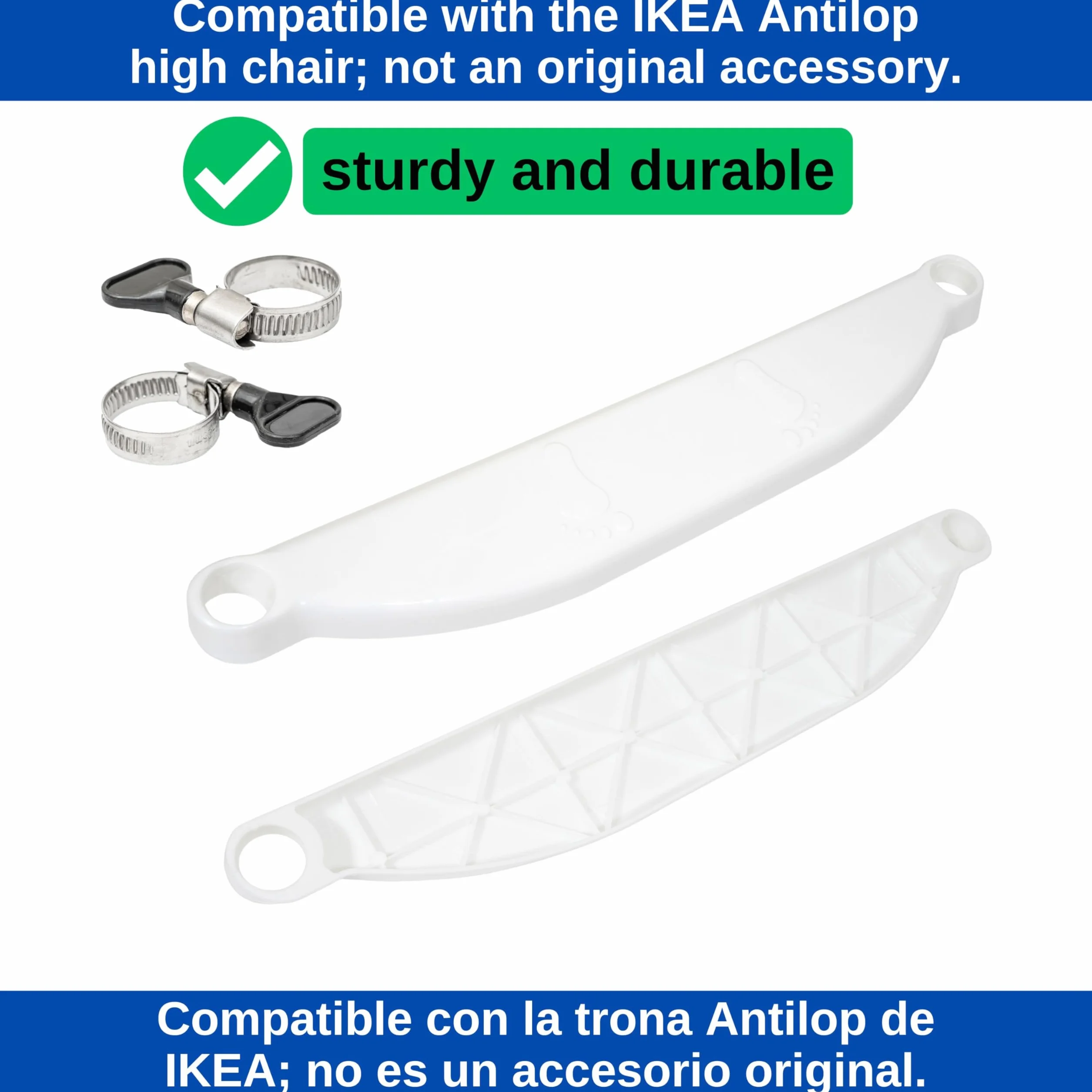 Poggiapiedi per seggiolone, 1 set, in bianco, compatibile con IKEA Antilop, regolabile in altezza con morsetti per il fissaggio alla gamba della sedia, poggiapiedi per seggiolone
