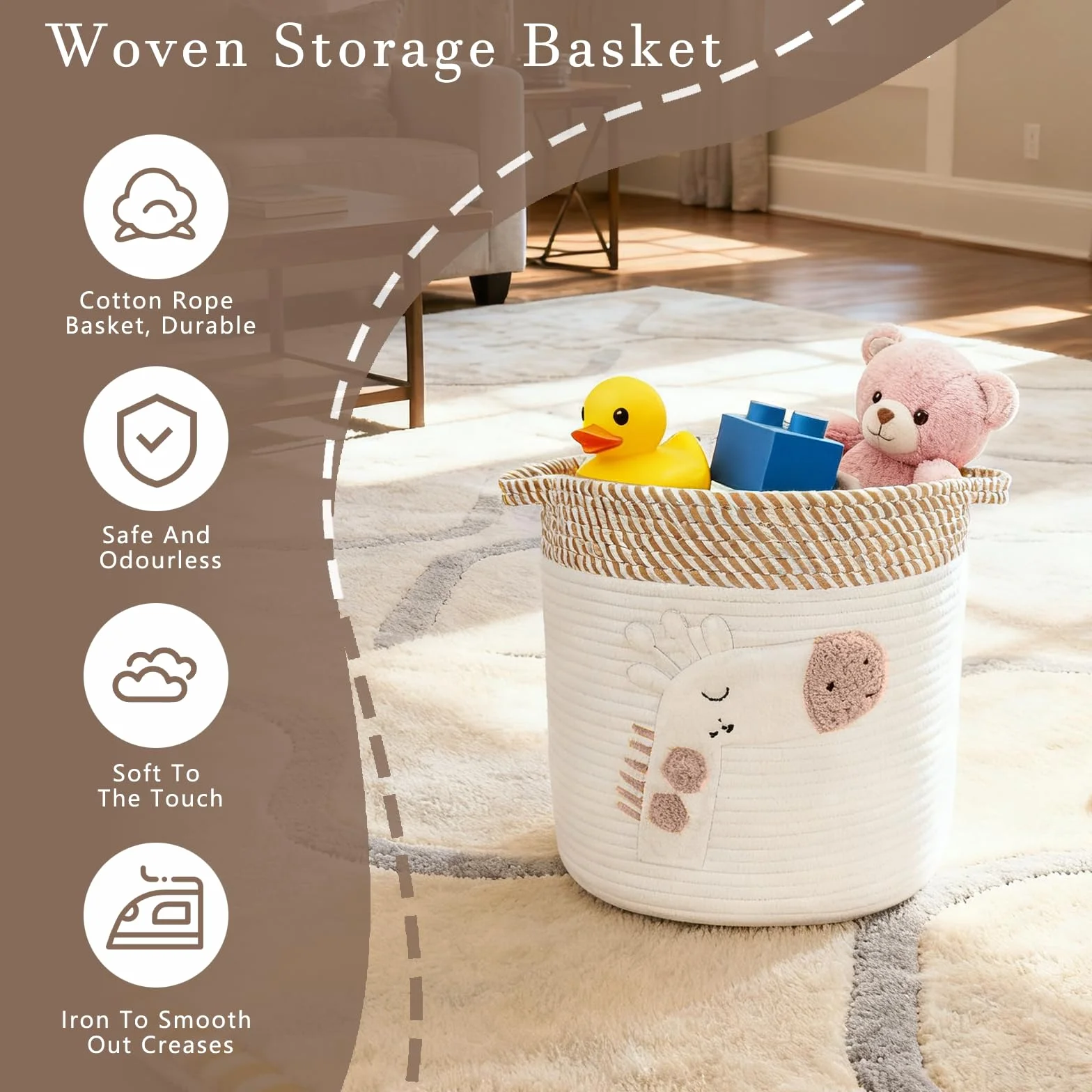 Ceste Portaoggetti per Bambini Cesta Portabiancheria in Corda Cesta Contenitore Giochi Cestas Porta Coperte da Salotto Cesto di Stoccaggio Cestini Portaoggetti Intrecciato per Giocattoli
