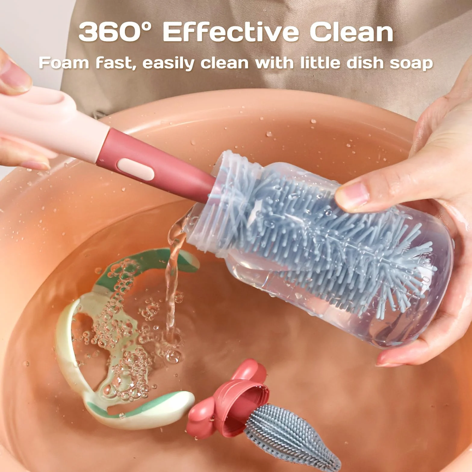Ayvisun Spazzola per Biberon in Silicone, Spazzola 3-in-1 per Biberon e Tettarelle, Silicone per Uso Alimentare, Pulizia Delicata Senza Graffi, Design con Supporto Verticale