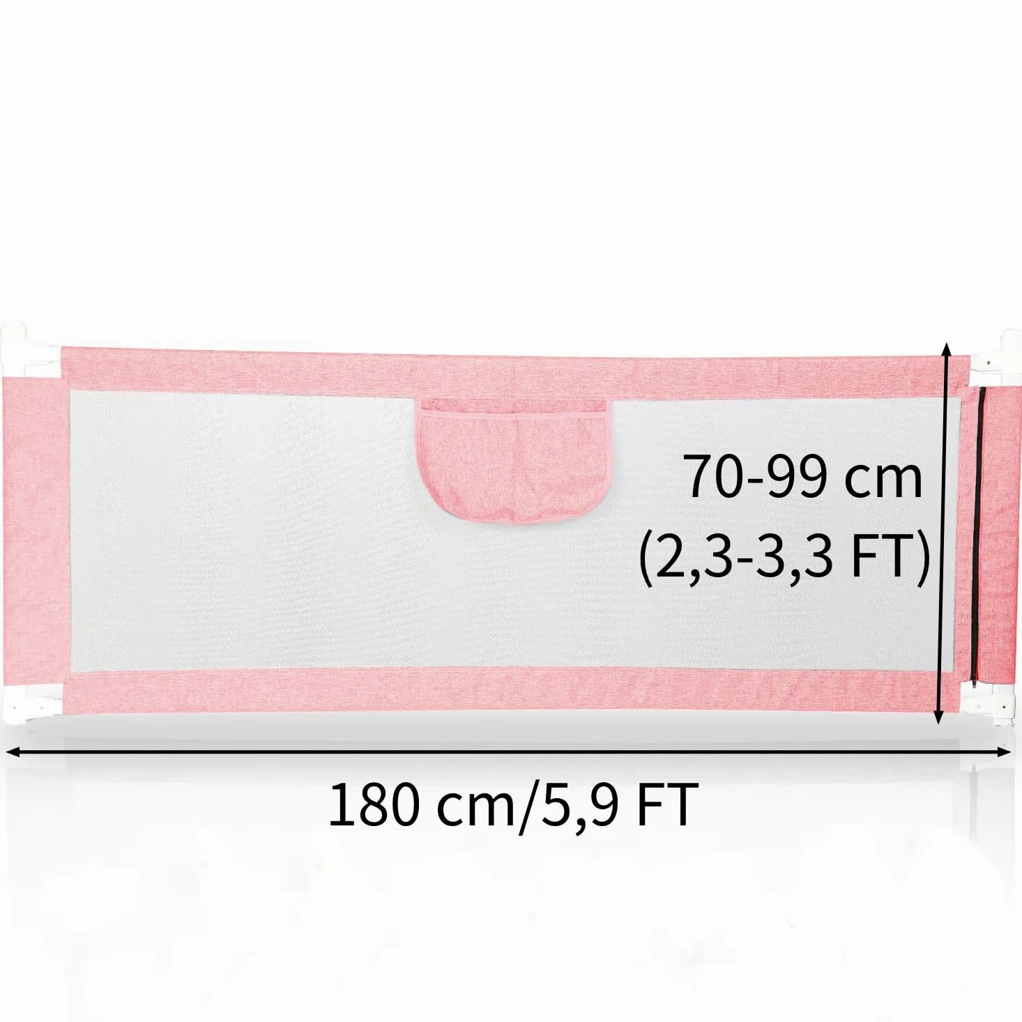 Sponda da Letto 150/180/200 cm (4,9 FT/5,9 FT/6,6 FT), Sponda Letto per Bambini Barriera di Sicurezza Universale Anticaduta con 1 Tasca Barriera Letto da Viaggio (180 cm/5,9 FT, Rosa)