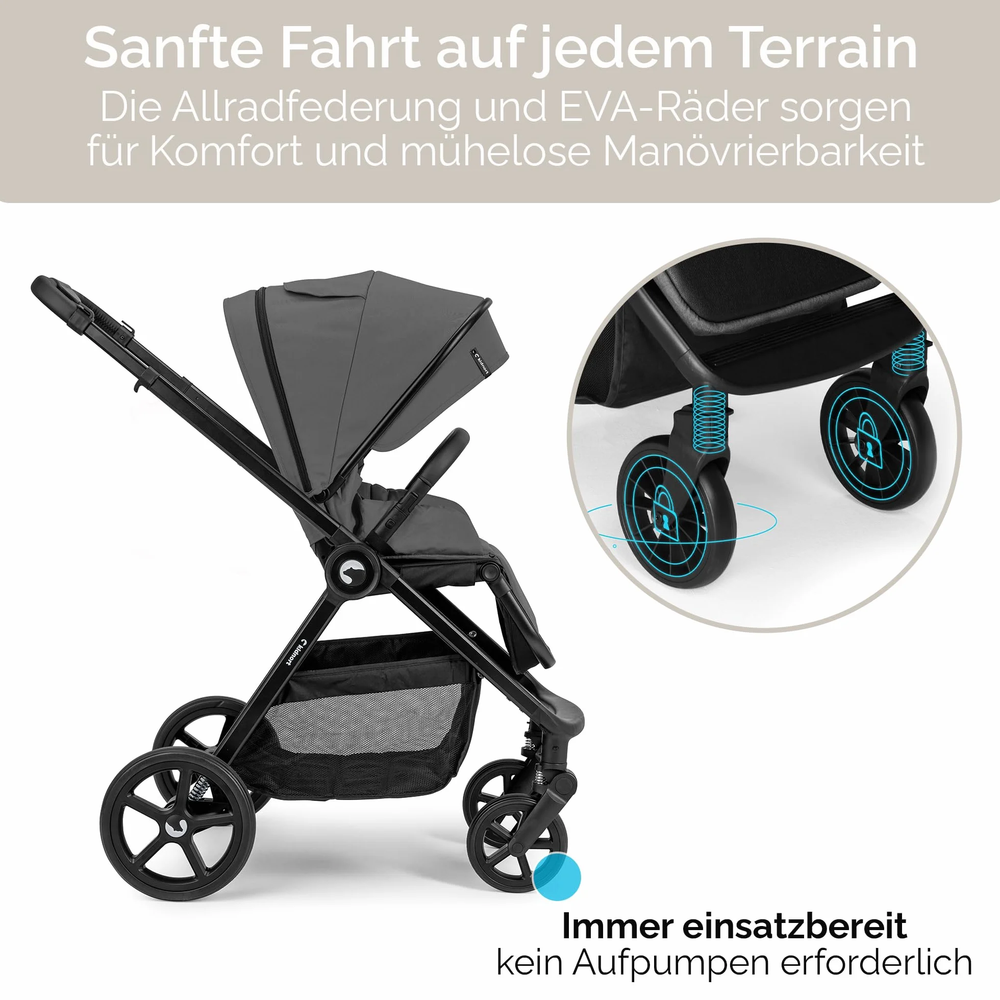Älskar Passeggino reversibile, pieghevole, compatto, fino a 22 kg, schienale regolabile, tetto di protezione UV, cintura a 5 punti, copertura antipioggia, zanzariera, borsa grigio scuro