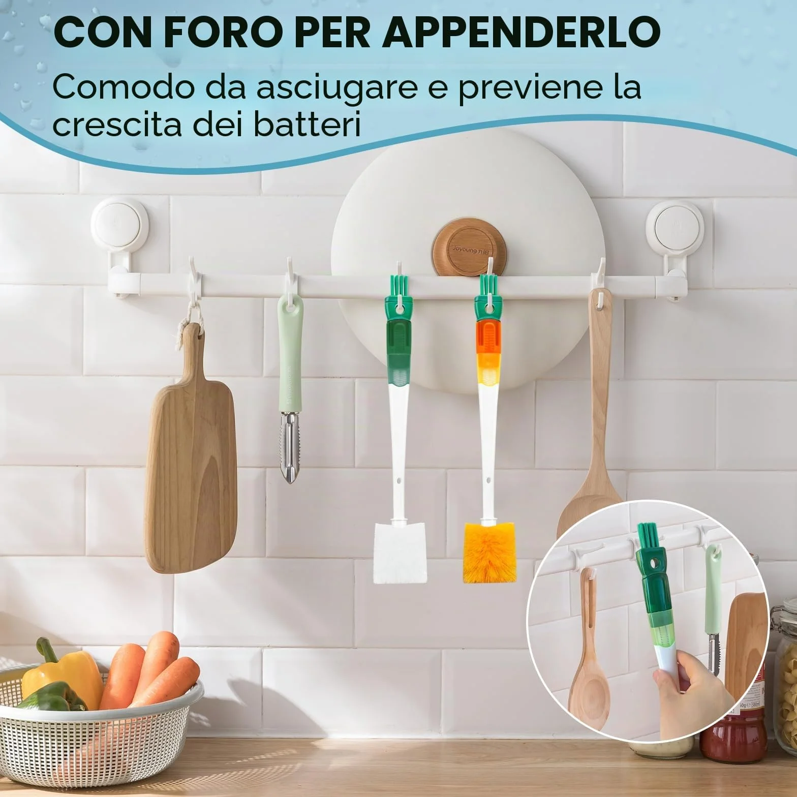 2 Pezzi 5 in 1 Scovolino per Bottiglie, Borraccia, Biberon e Cannucce, Bottiglie Termiche