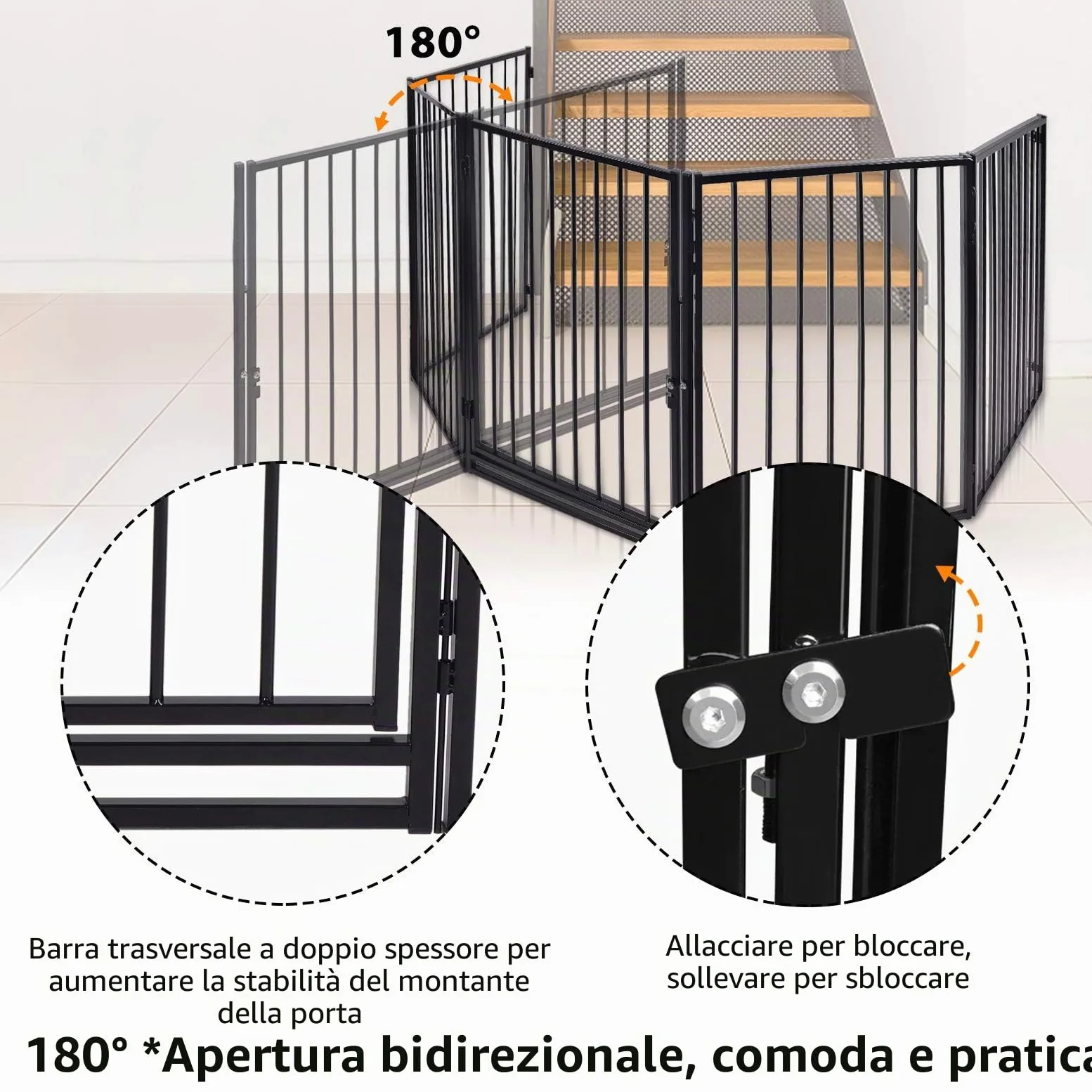 YRHome 5-TLG - Griglia di protezione per camino, per bambini, con porta, per cuccioli, 305 cm, colore: Nero