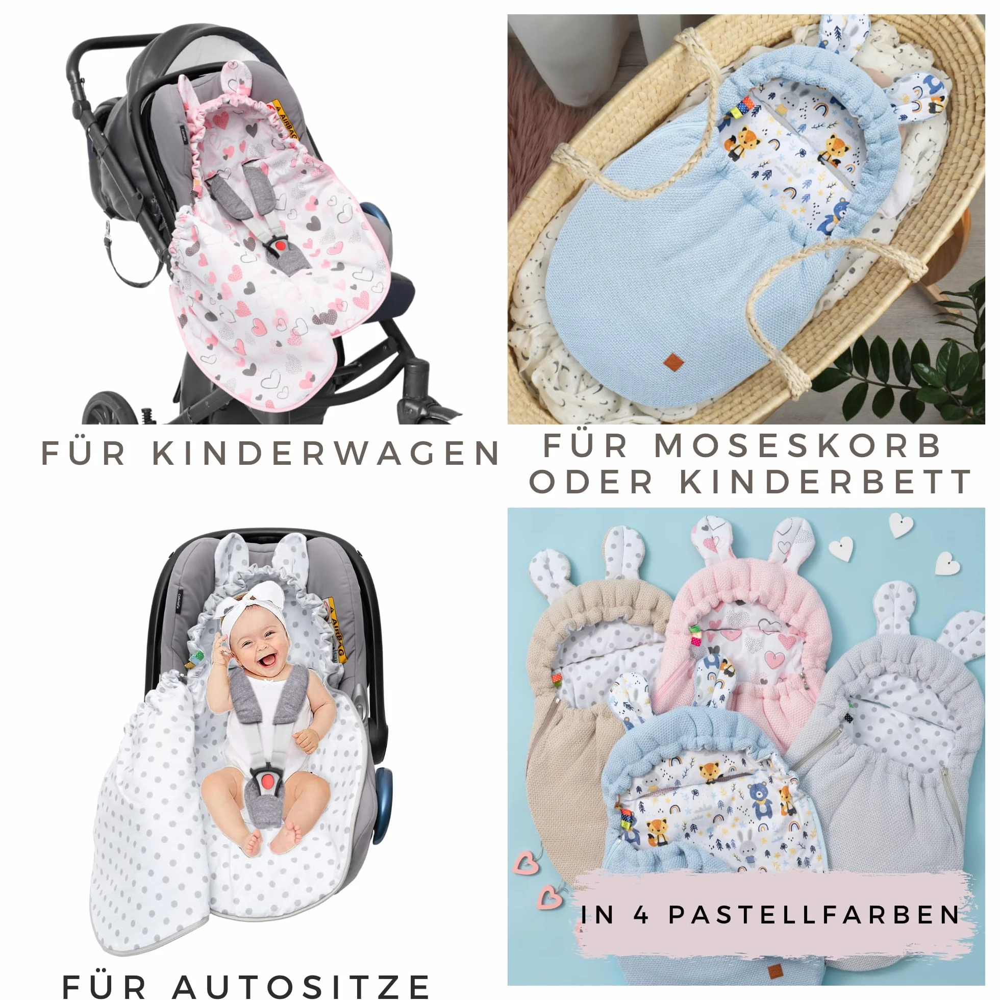 Mikos Coperta per ovetto, autunno inverno, sacco nanna con cerniera, 100% cotone GOTS Zert. coperta a maglia con imbottitura, universale, per passeggini, primavera, Maxi Cosi a 3 punti (50) (rosa)