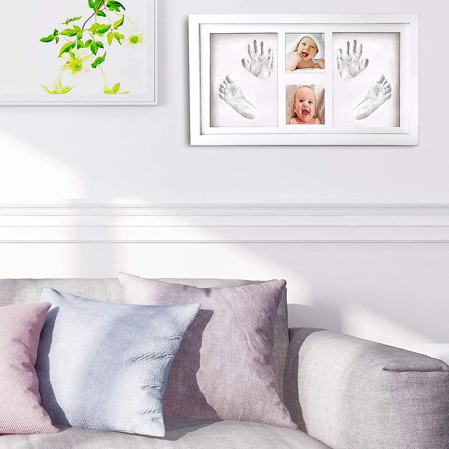 Cornice Portafoto con Impronta della Manina e del Piedino del Bebè in Argilla, per Neonato Kit -Il regalo bimbo perfetto