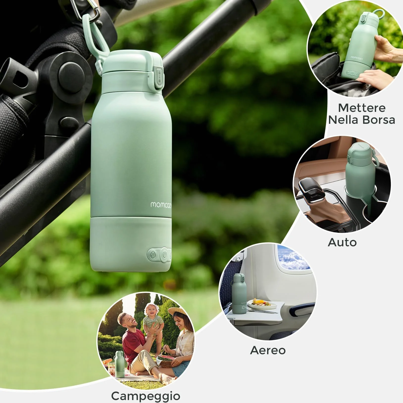 Momcozy Scaldabiberon Portatile, Riscaldamento Rapido e Lunga Durata della Batteria, 2 Modalità per Latte Materno e Acqua, Grande Capacità di 500ml per Tutto il Giorno