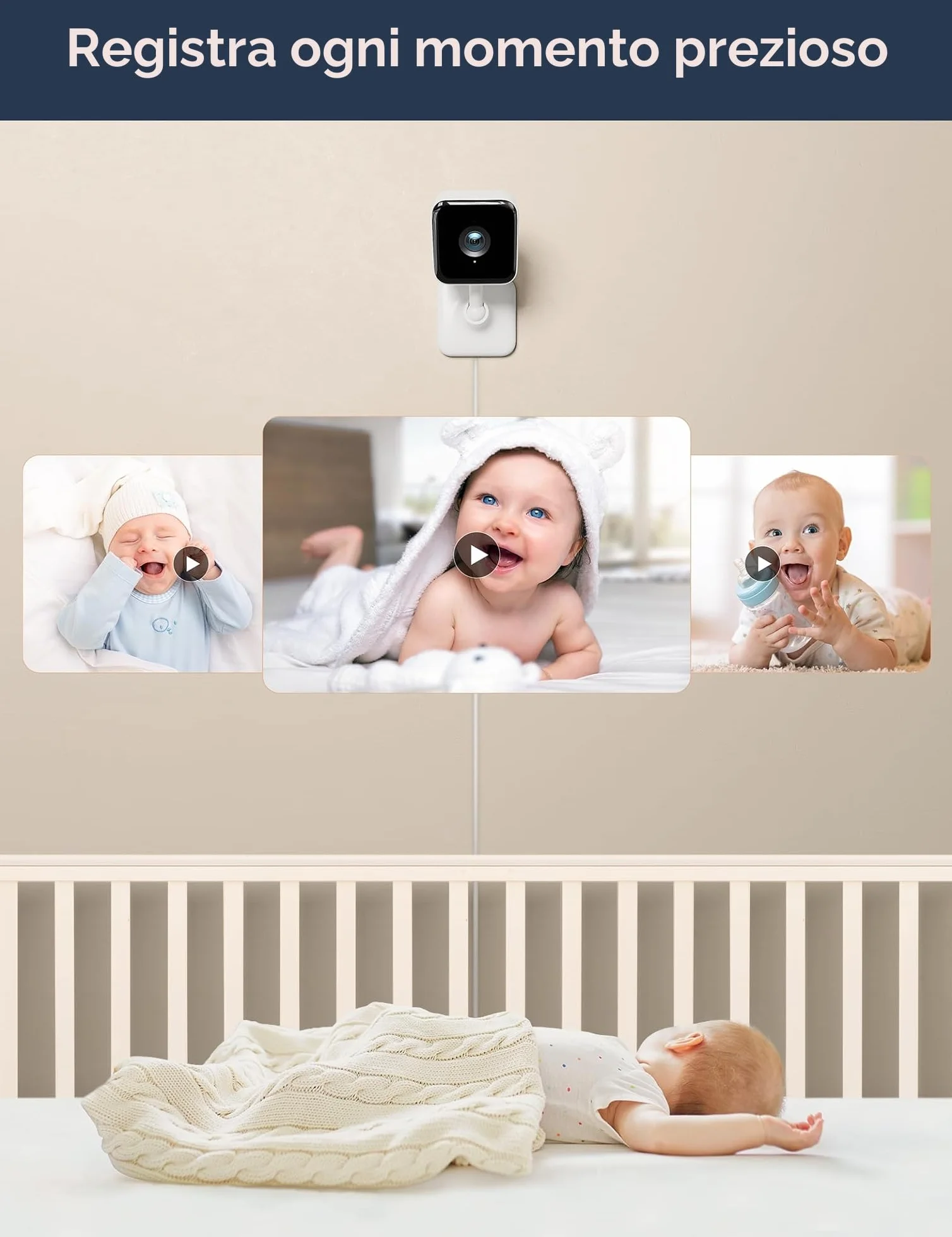GNCC Baby Monitor Video e Audio, 1080P Telecamera Wi-Fi Bambini e Neonato con APP, Rilevamento del movimento sonor, Audio bidirezionale, Visione notturna a infrarossi, Compatibile con Alexa, GC2