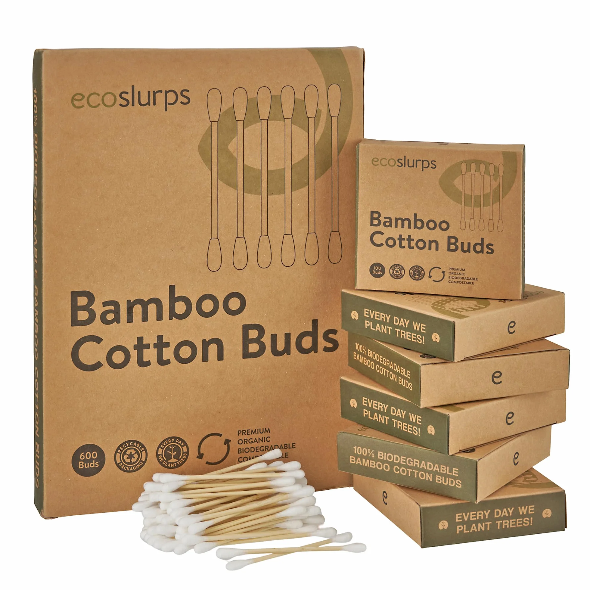 EcoSlurps Batuffoli di cotone, dischetti e cotton fioc (600)