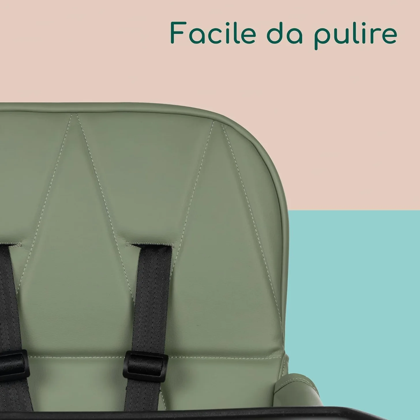 Bebeconfort Lily Seggiolone pappa bimbo, 6 mesi-3 anni, 9-15 kg, Seggiolone Pappa Pieghevole Viaggio, Seggiolone leggero (4 kg), Facile da pulire, Seduta Imbottita, Mineral Green
