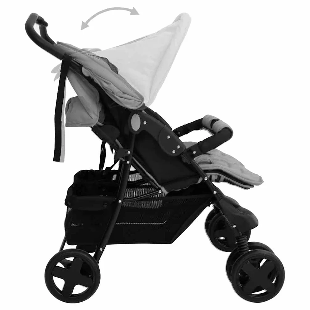 vidaXL Passeggino Gemellare Grigio Chiaro in Acciaio