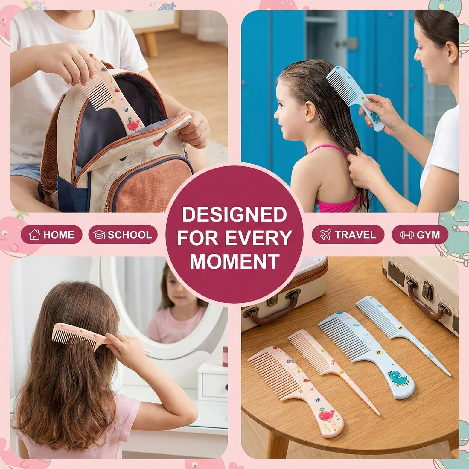 4 Pcs Spazzole per Capelli e Pettini Bambina,Set Parrucchiera Bambina,Pettine Districante per Capelli Bagnati e Asciutti,Pettine Neonato Crosta Lattea,Spazzola a Coda di Ratto Ragazze e Ragazzi