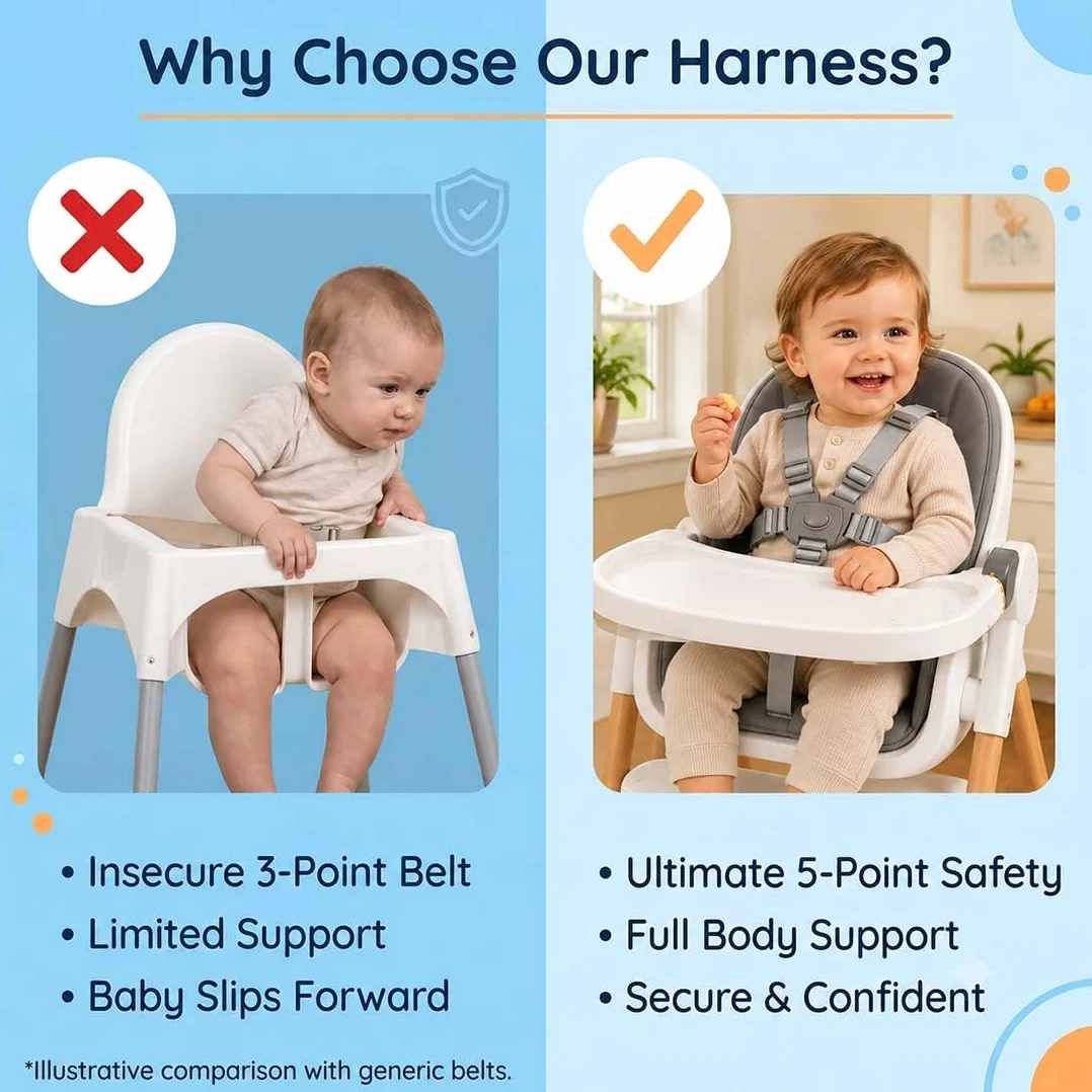 1 Pezzo Seggiolone Pappa, Cintura Sicurezza Universale Regolabile 5 Punti Per Bambini, Cinghie Passeggini E Seggiolini, Larghezza 2.5Cm, Colore Grigio Argento