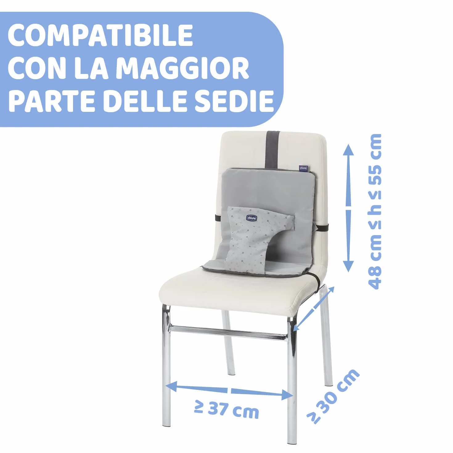 Chicco Wrappy Seggiolino, Seggiolino Portatile da Sedia, Riduttore Sedia per Bambini, in Tessuto Impermeabile, Leggero e Compatto, con Tasca Portaoggetti, 6 mesi+, Grigio