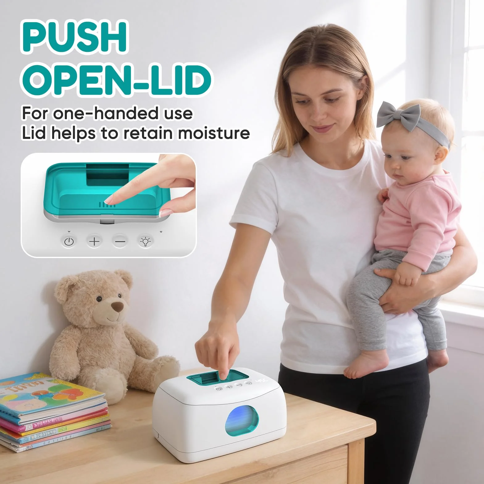 Scaldasalviette per Neonati, Capacità 120, con Luci Notturne a LED | Riscaldatore di Salviette Umidificate e Lavabili, Riscaldamento a Temperatura Costante 24 Ore