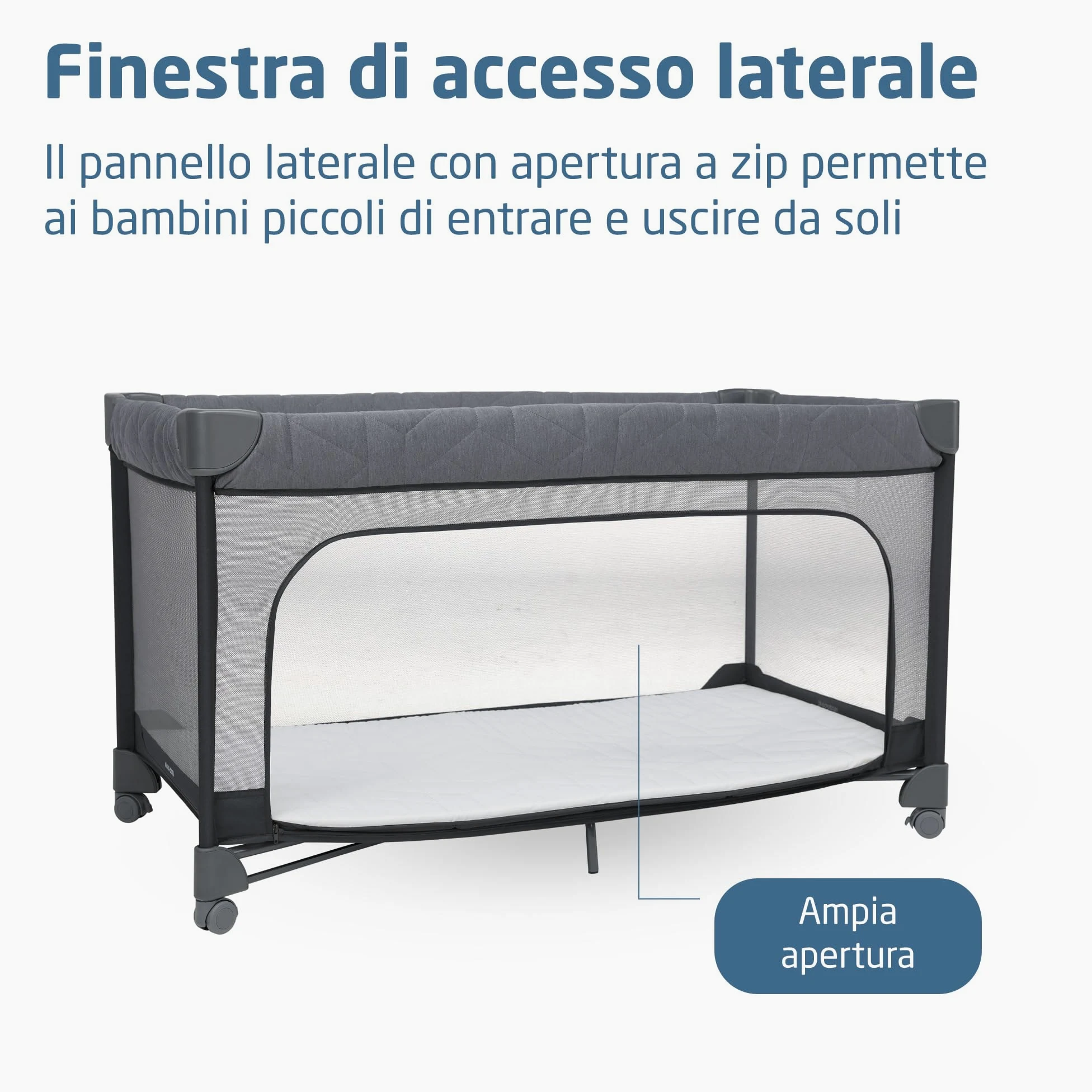Maxi-Cosi Merlin, 2 in 1 Culla da Campeggio Neonato & Area Giochi, 0-4 Anni, 0-18 kg, Lettino da Viaggio Bambini, Chiusura in 1 Secondo, Materasso 120x60 cm, Finestra Laterale, Elegance Graphite