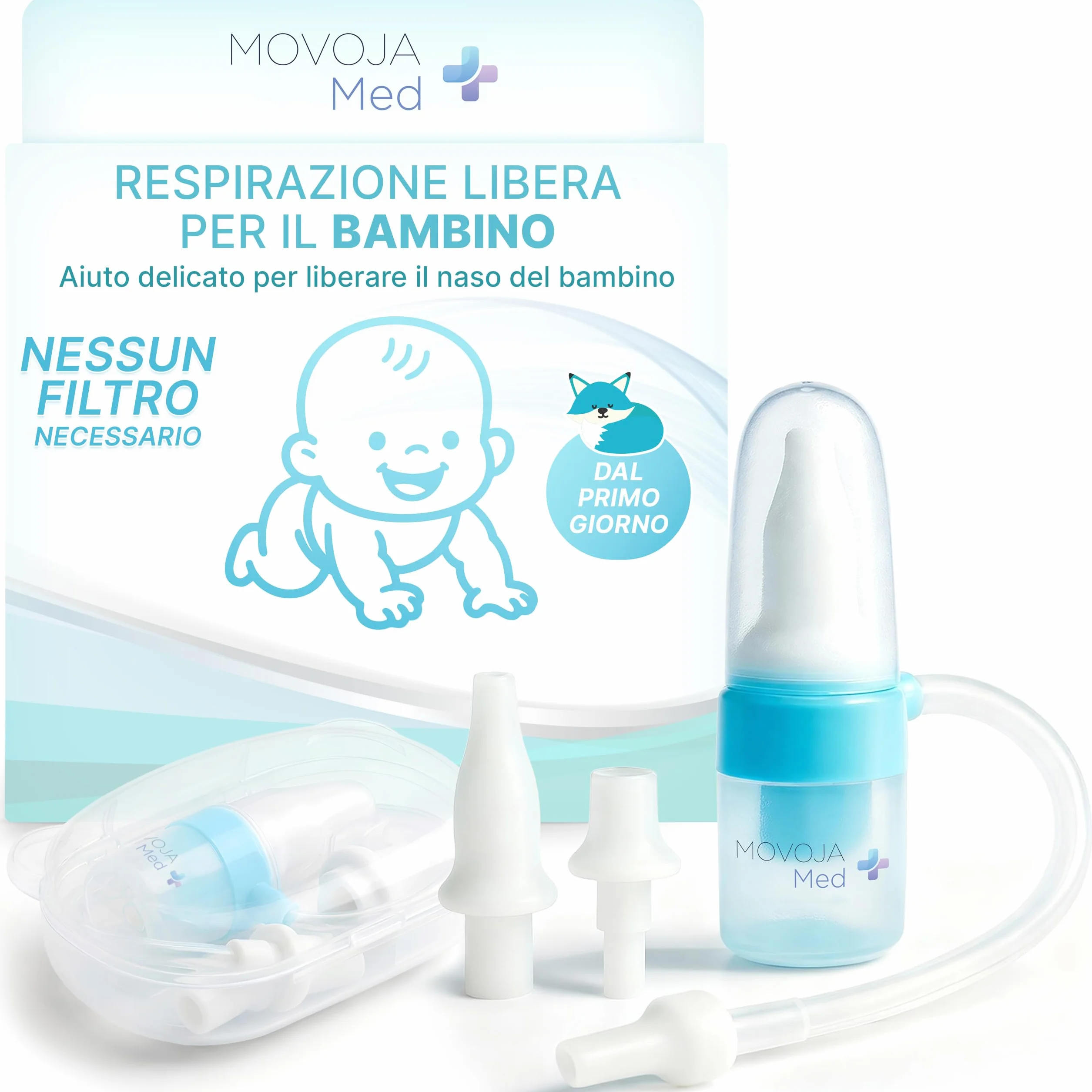Fuchsi Aspiratore Nasale per Neonati-Bambini | Aspira-Muco Practico e Delicato| Senza Filtro |in Piu con Beccuccio Naso & Beccuccio Bocca- di Ricambio Incluso nella Confezione