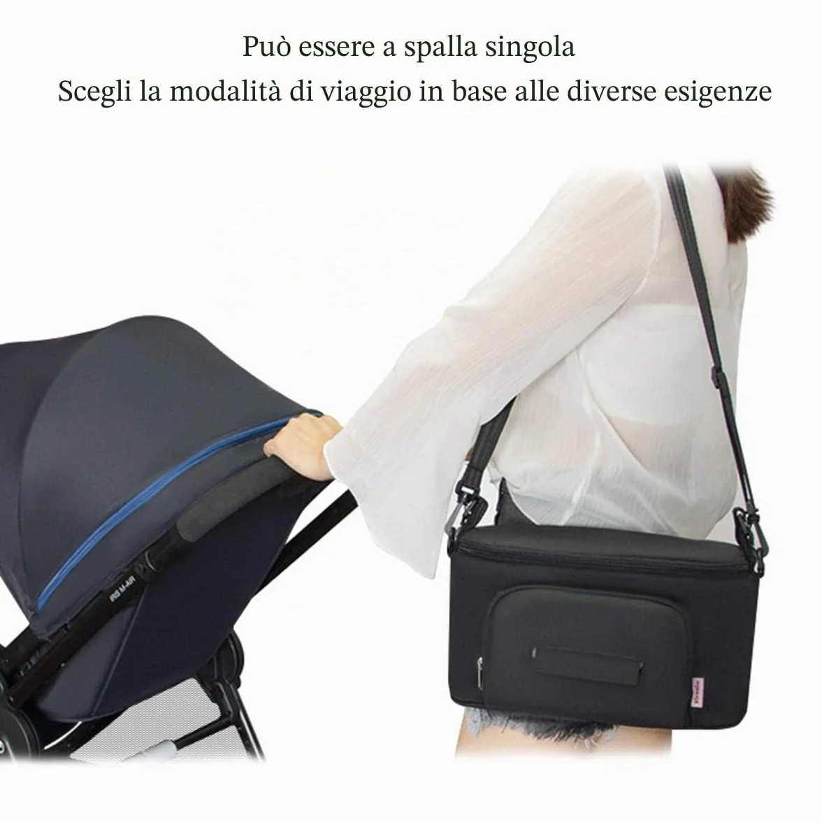 ZONSUSE Borsa multifunzione per neonati, borsa portaoggetti per passeggino, con velcro, impermeabile, universale