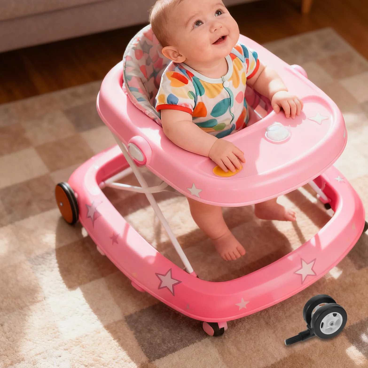 BESPORTBLE Ruote di Ricambio per Passeggino e Girello per Bambini, 4 Pezzi Nere Leggere e Resistenti All'usura, per Uso Interno ed Esterno