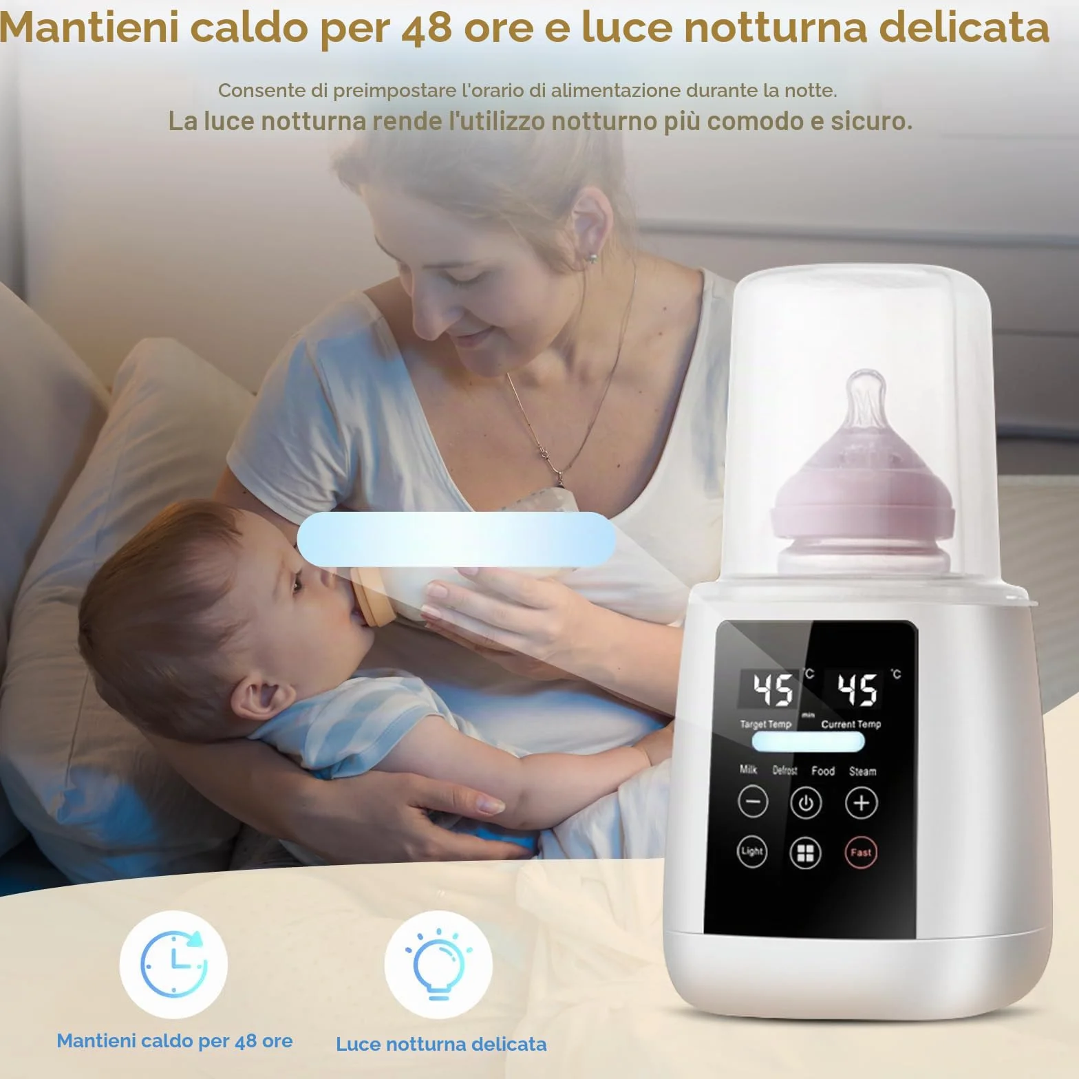 Scaldabiberon e Sterilizzatore 2 in 1, 6-in-1 Multifunzione per Biberon, Scalda e Scongela Biberon, Riscaldatore Di Alimenti Per Bambini con Modalità Rapida e Spegnimento Automatico