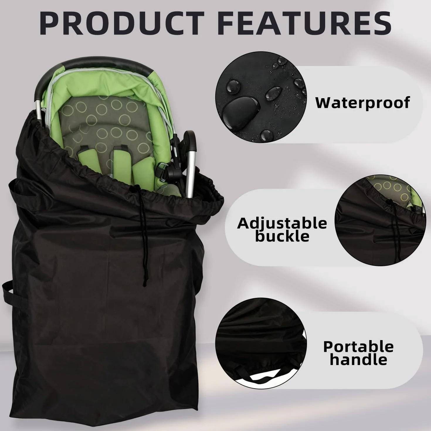 Borsa da Viaggio per Passeggino,Borsa Trasporto Passeggino Impermeabile con Tracolla, Custodia Universale per Carrozzina da Viaggio, Protezione per Aereo e Outdoor - Dimensioni: 114 x 39 x 30 cm.