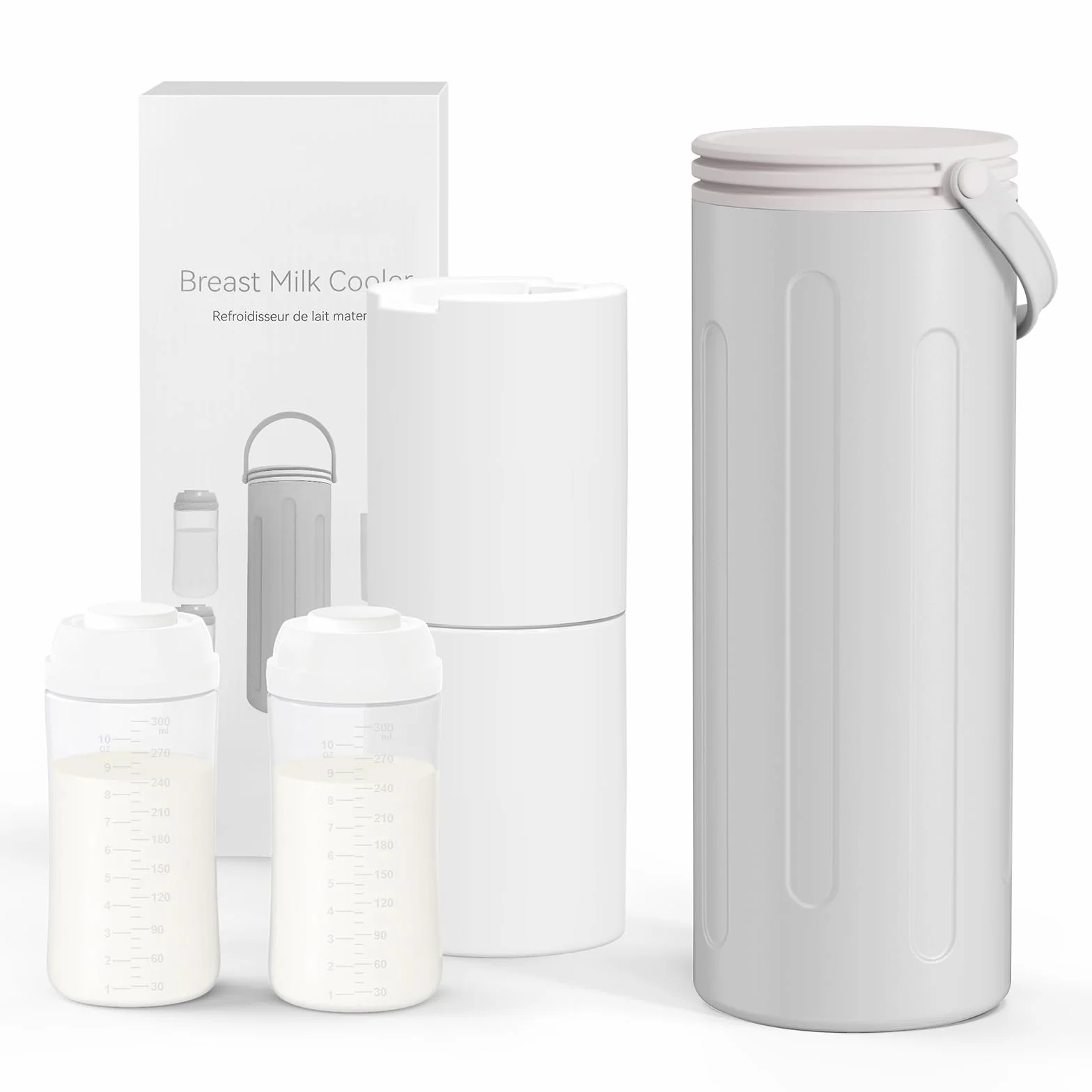 Raffreddatore per latte materno per lavoro e viaggi, raffreddamento a 360° mantiene il latte fresco per 24 ore, con 2 biberon per conservare latte materno, utensili per l'allattamento