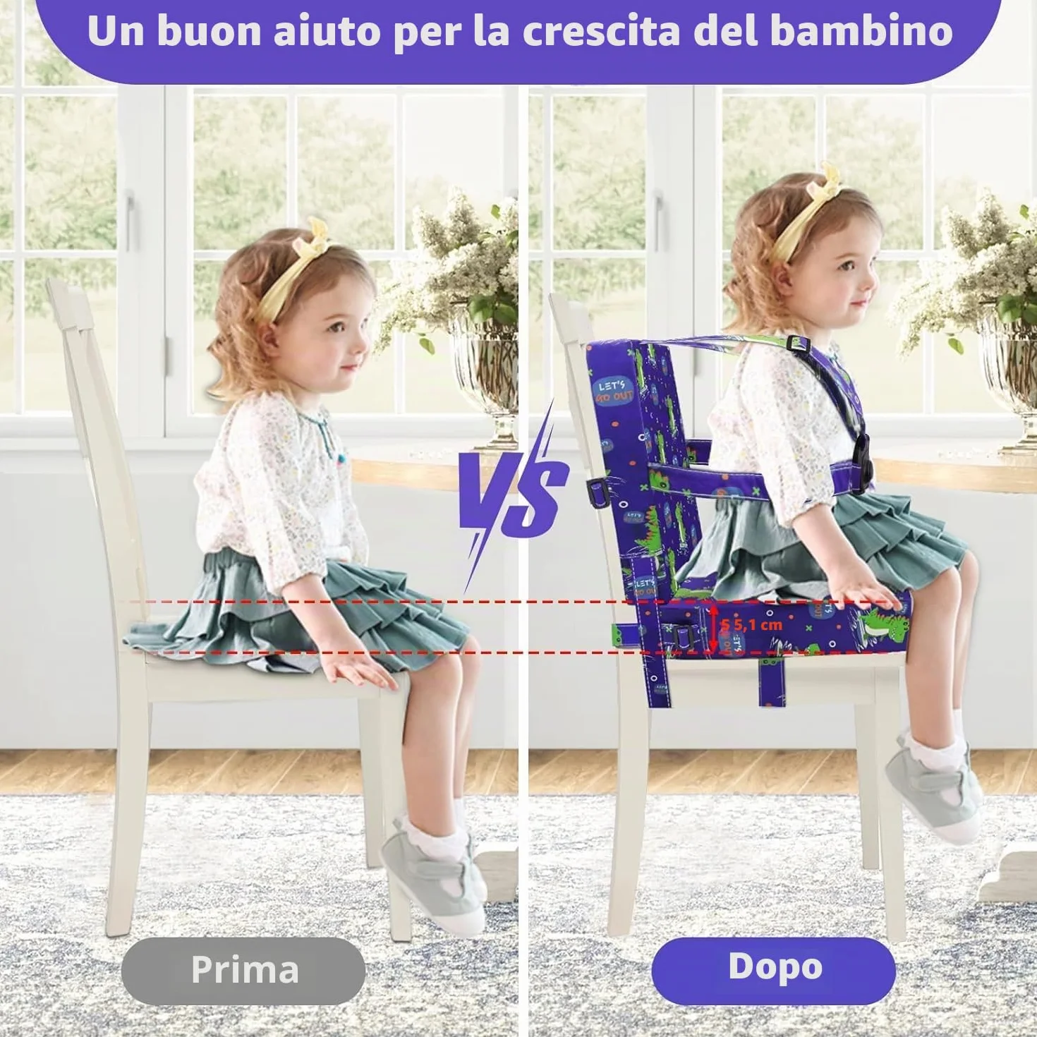 Rialzo da Sedia per Bambini, Cuscino Rialzo Sedia per Bambini Fibbia a 5 Punti Sicurezza più Forte 2 Pezzi (Blu)