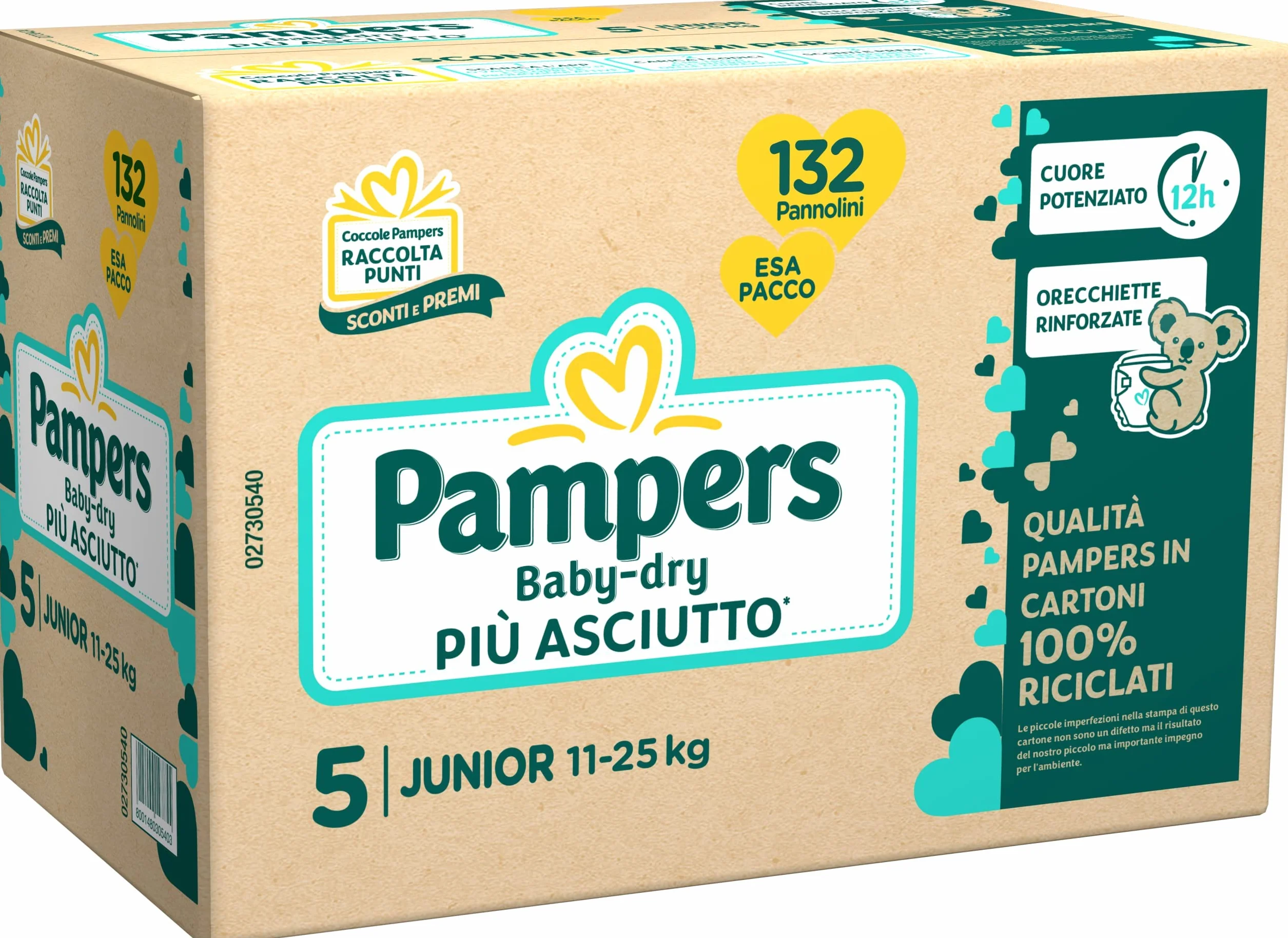 Pampers ESA BABY DRY JUNIOR, 132 Pannolini, Taglia 5 (11-25 kg)