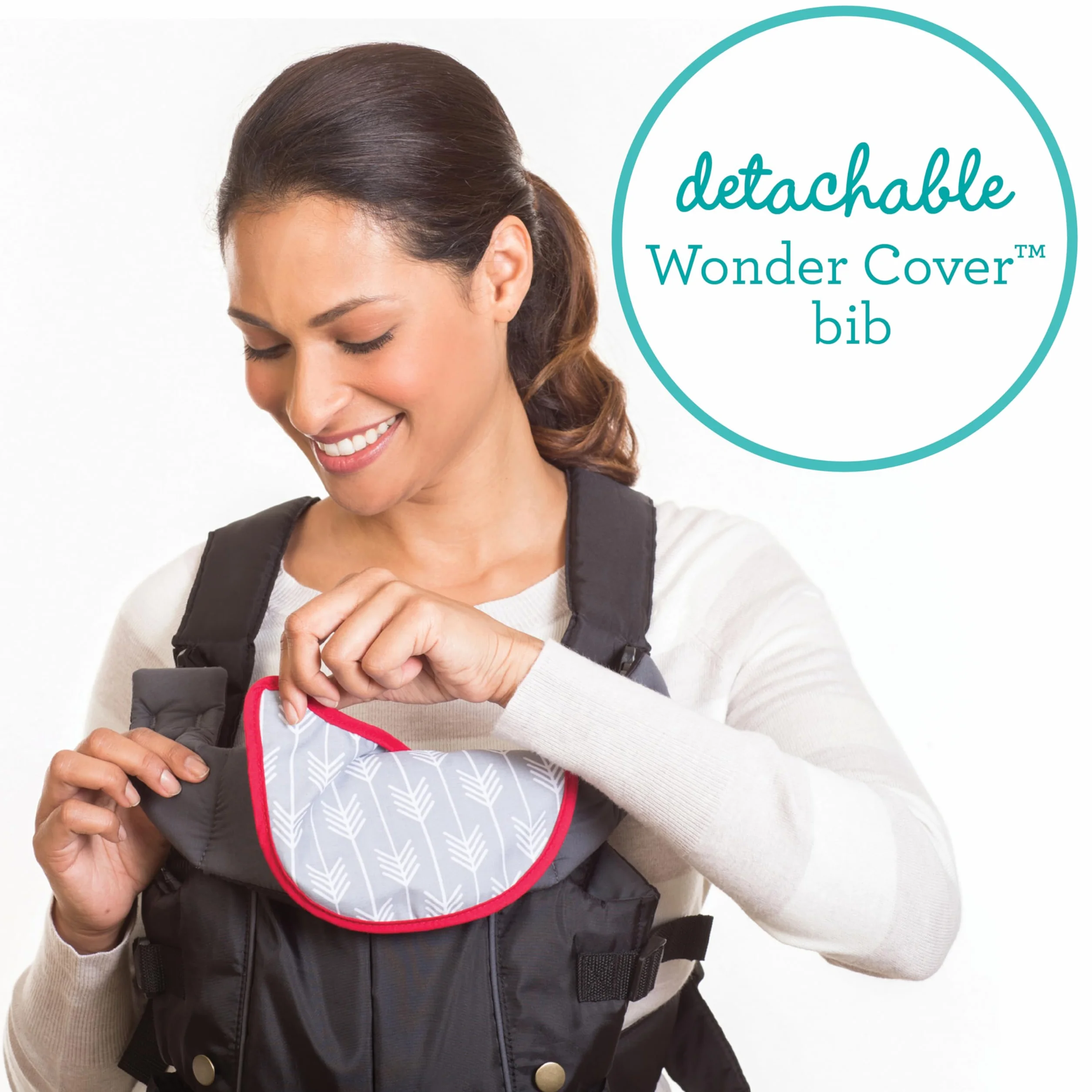 Infantino Swift Classic Marsupio - leggero e compatto, con bavaglino Clever Wonder Cover 2 in 1 e tasca esterna, per neonati e bambini da 8 a 25 libbre (3,6-11,3 kg).
