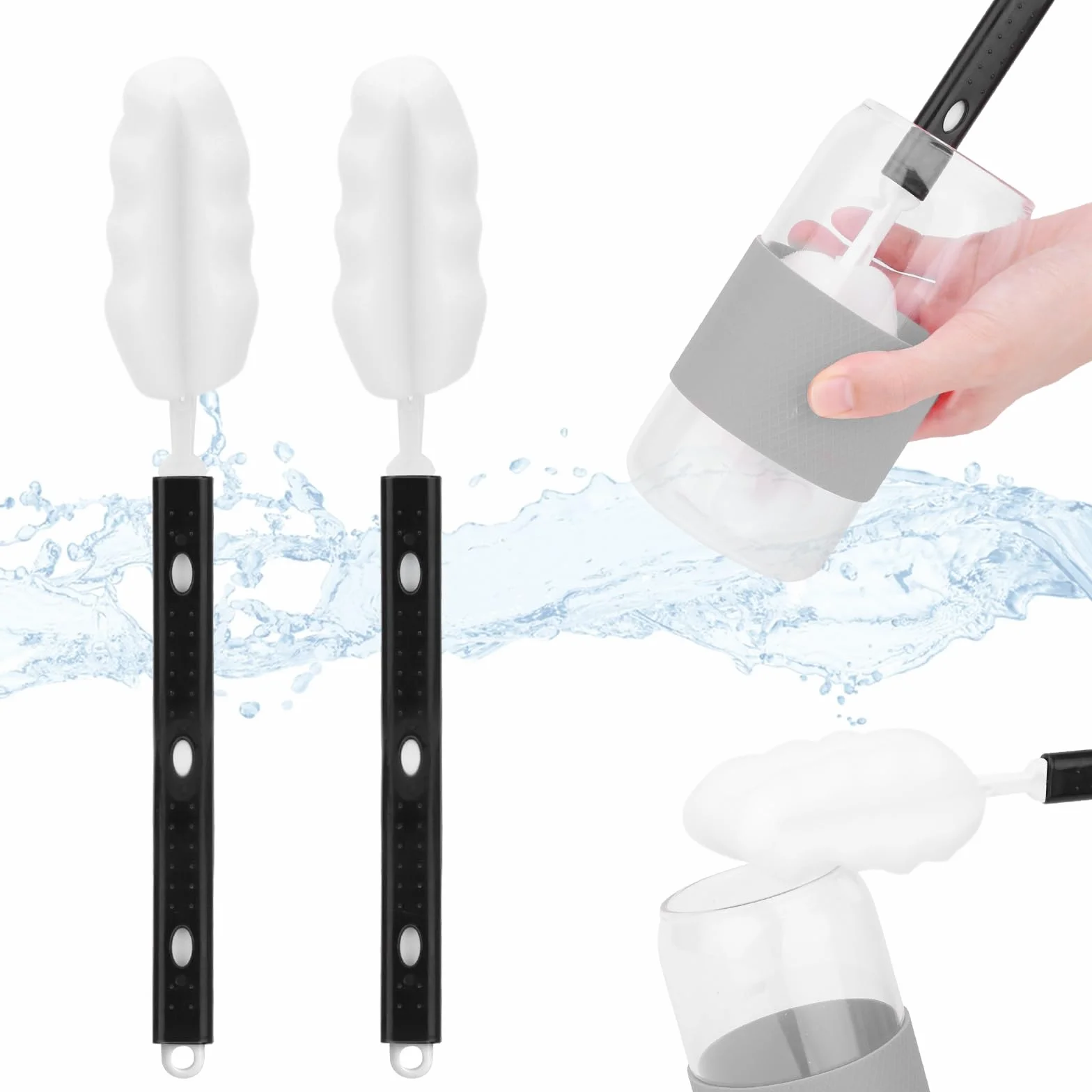 2 pezzi Scovolino per Bottiglie in Spugna, Manico Regolabile Scovolino per Borraccia, Scovolino Bottiglie, Spazzola per Bottiglie, Pennelli per Bottiglie per Biberon, Vetro, Tazza, Bollitore, Vaso