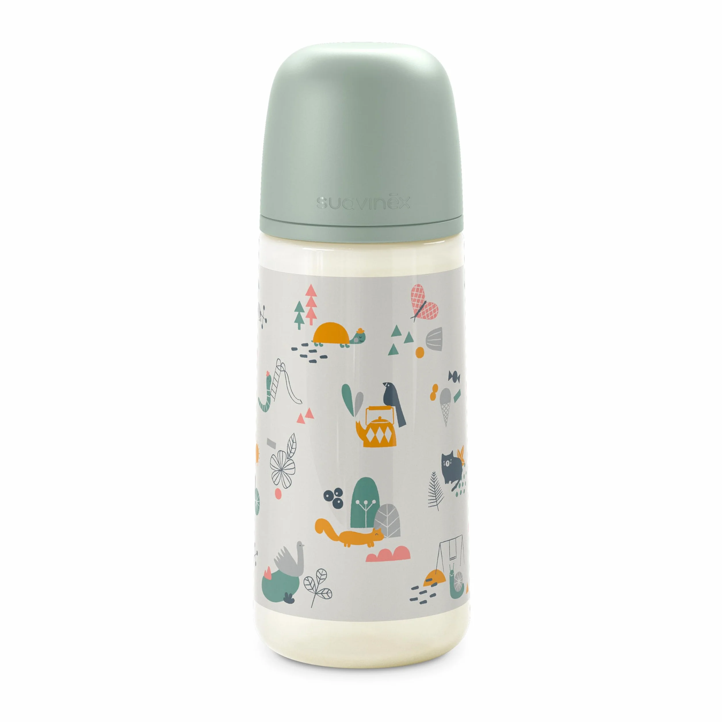 Suavinex Biberon 360 ml, con Tettarella Simmetrica in Silicone SX Pro, con Valvola Anticolica, con Tettarella Flusso Medio, L, per Bambini +6 Mesi, Walk in the Park Verde
