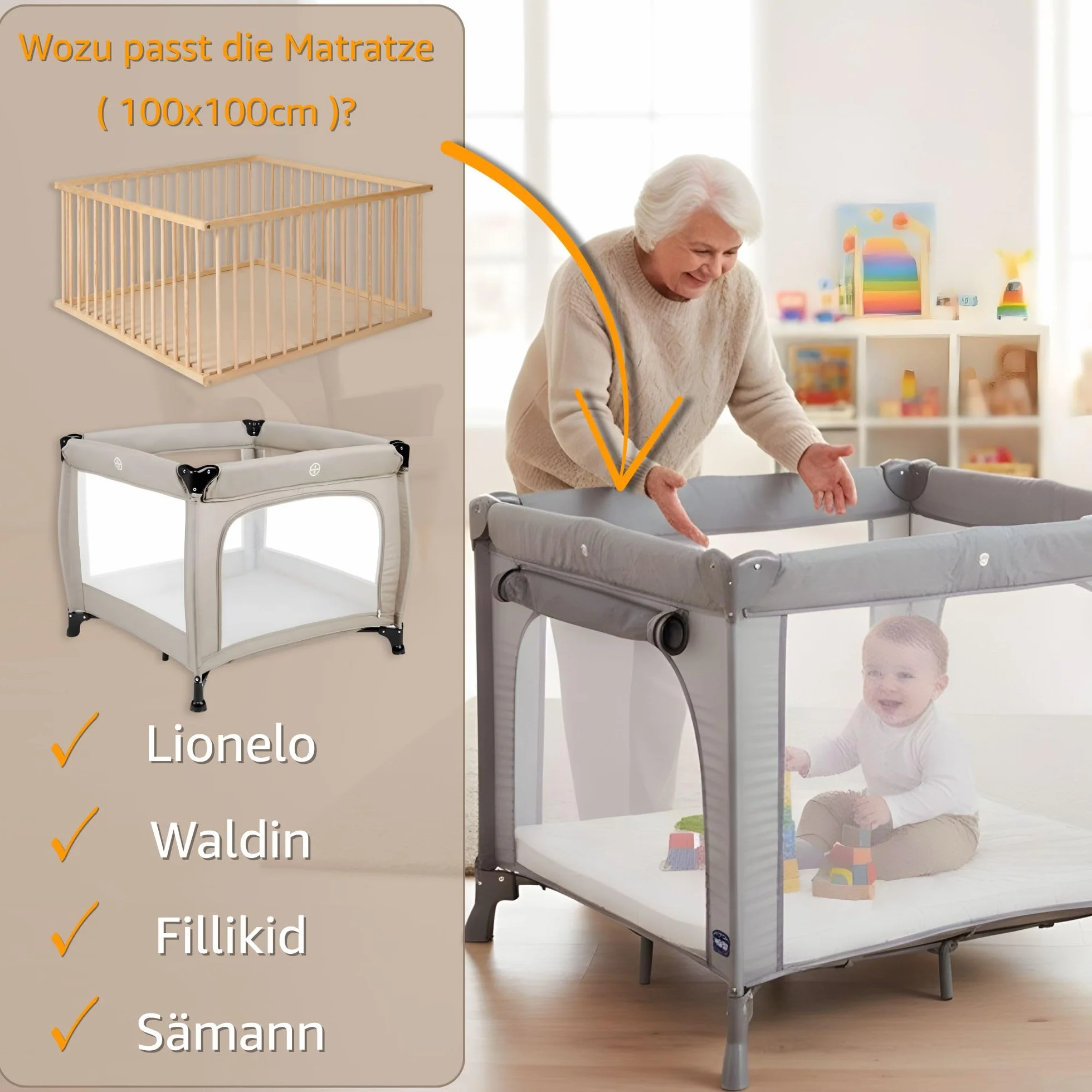 Materasso per box neonato quadrato 100x100 cm - recinto per bambini materasso box materassino in schiuma per bambini materassino da gioco Oeko-Tex 100 x 100