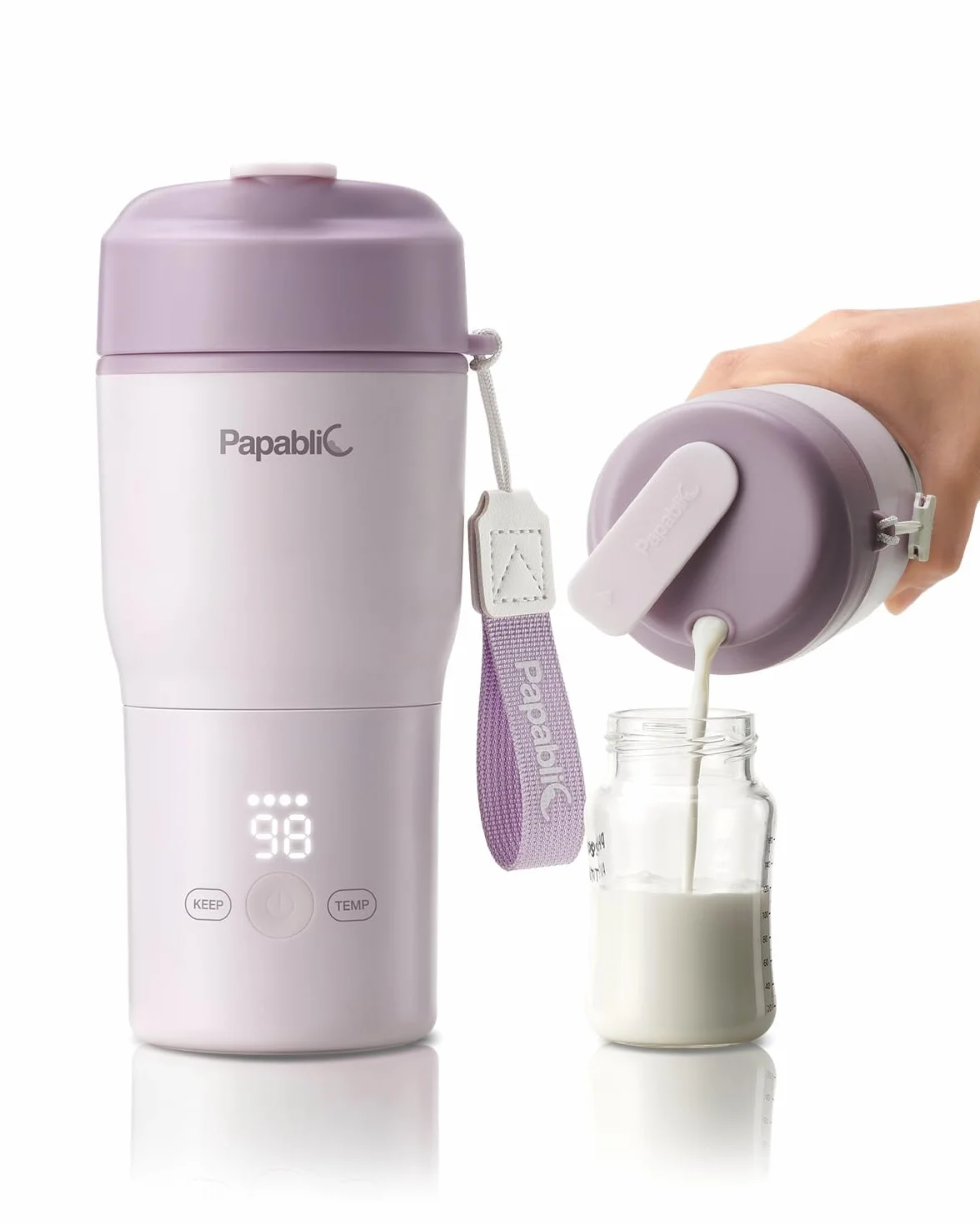 Papablic Spodumene - Scaldabiberon portatile a riscaldamento rapido, apertura larga e controllo intelligente della temperatura, alimentazione in auto e all'aperto, viola
