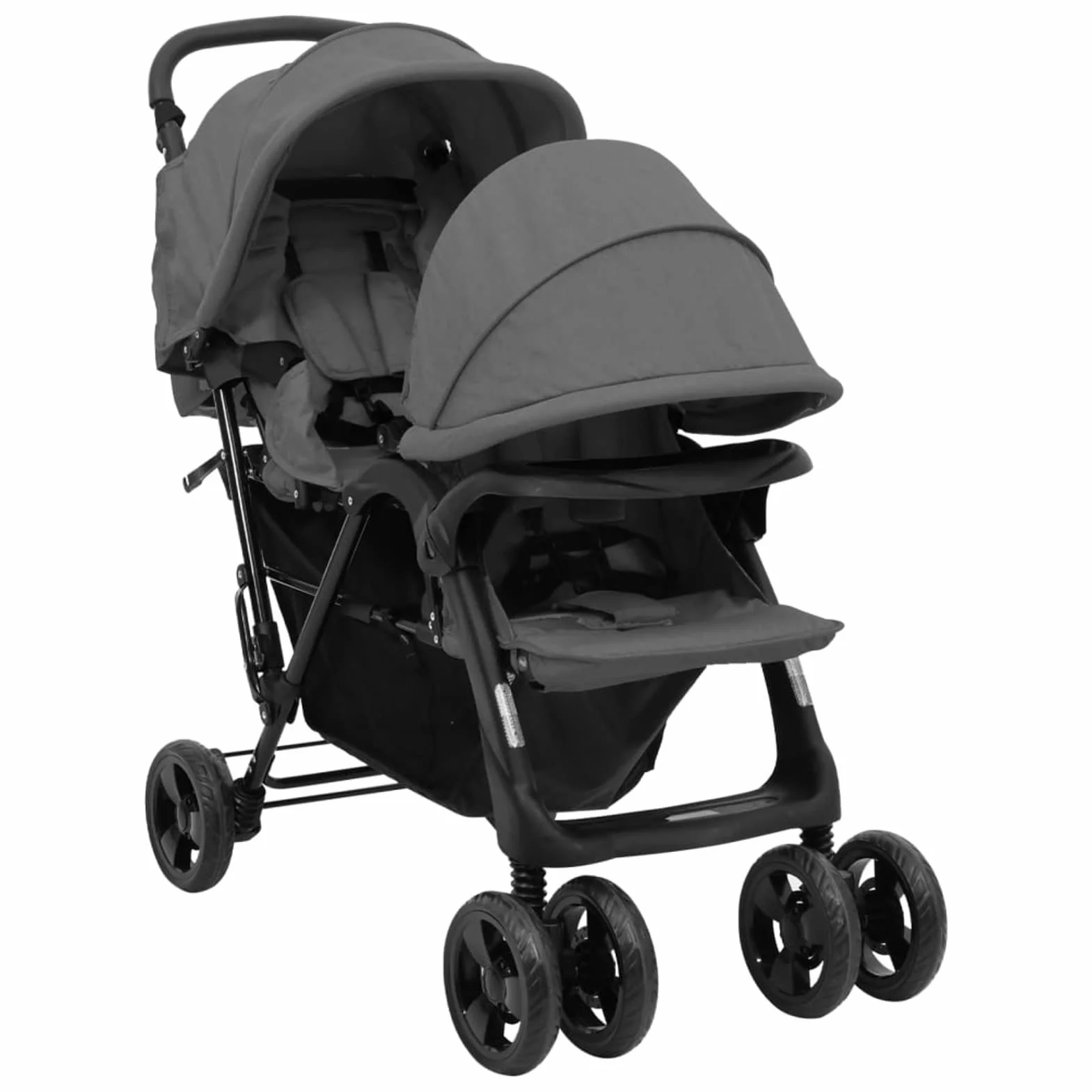 LAPOOH Passeggino Gemellare a Tandem Grigio Scuro in Acciaio,Bebè e bimbi,Trasporto bebè,Passeggini(SPU:10348)